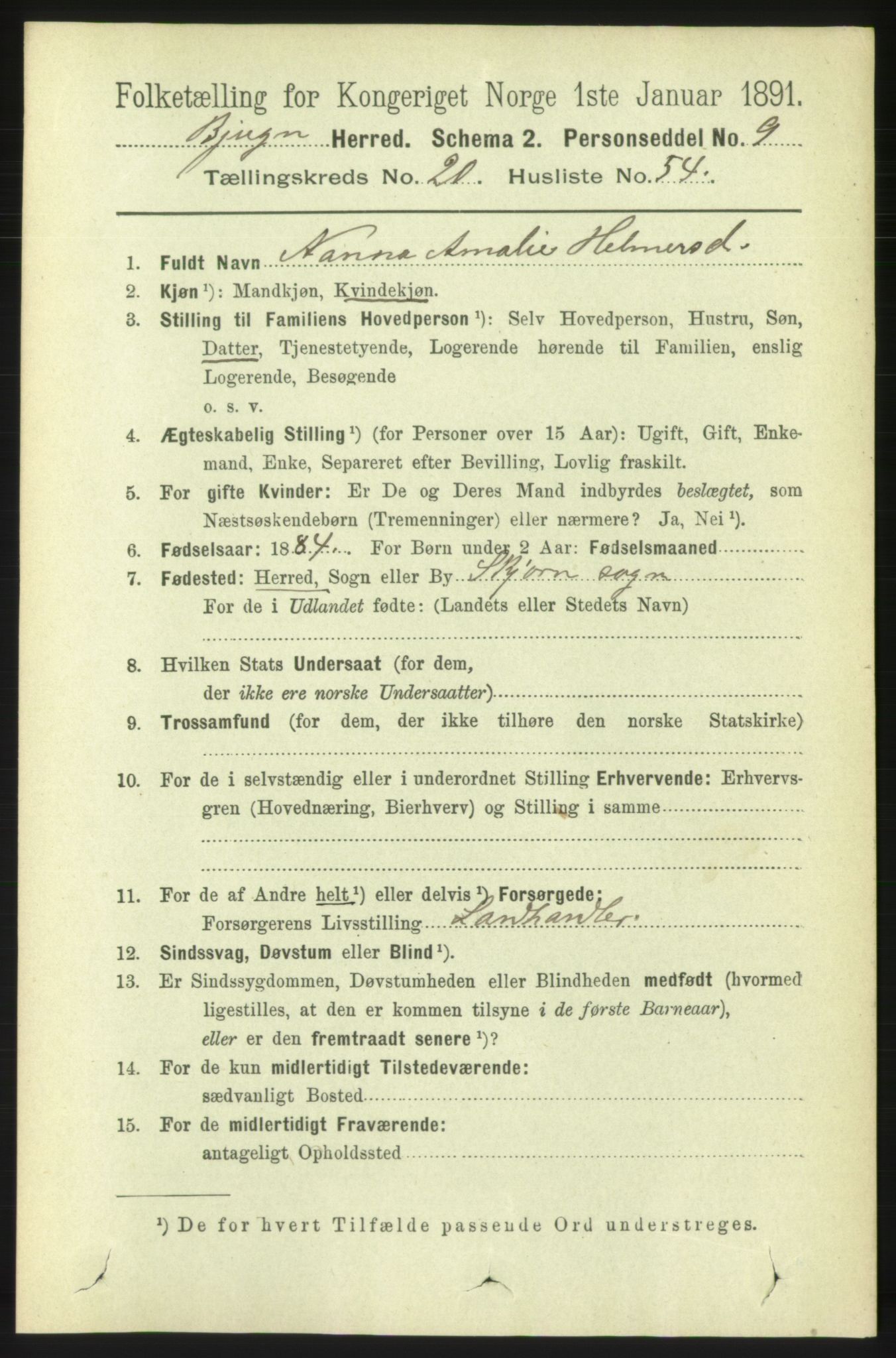 RA, 1891 census for 1627 Bjugn, 1891, p. 5735