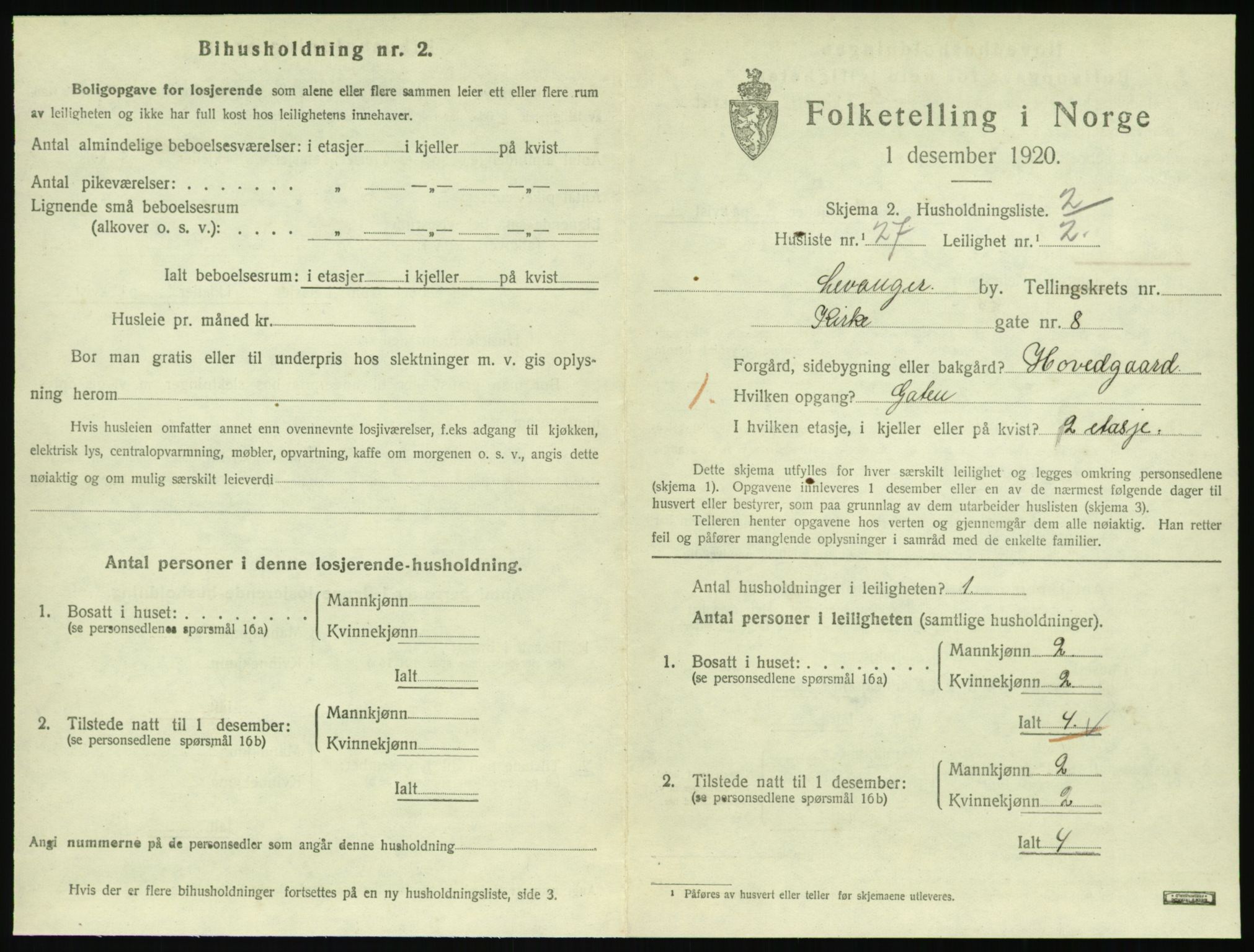 SAT, 1920 census for Levanger town, 1920, p. 916