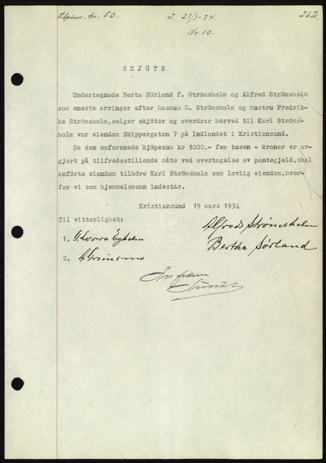 Kristiansund byfogd, AV/SAT-A-4587/A/27: Mortgage book no. 27, 1933-1934, Deed date: 23.03.1934