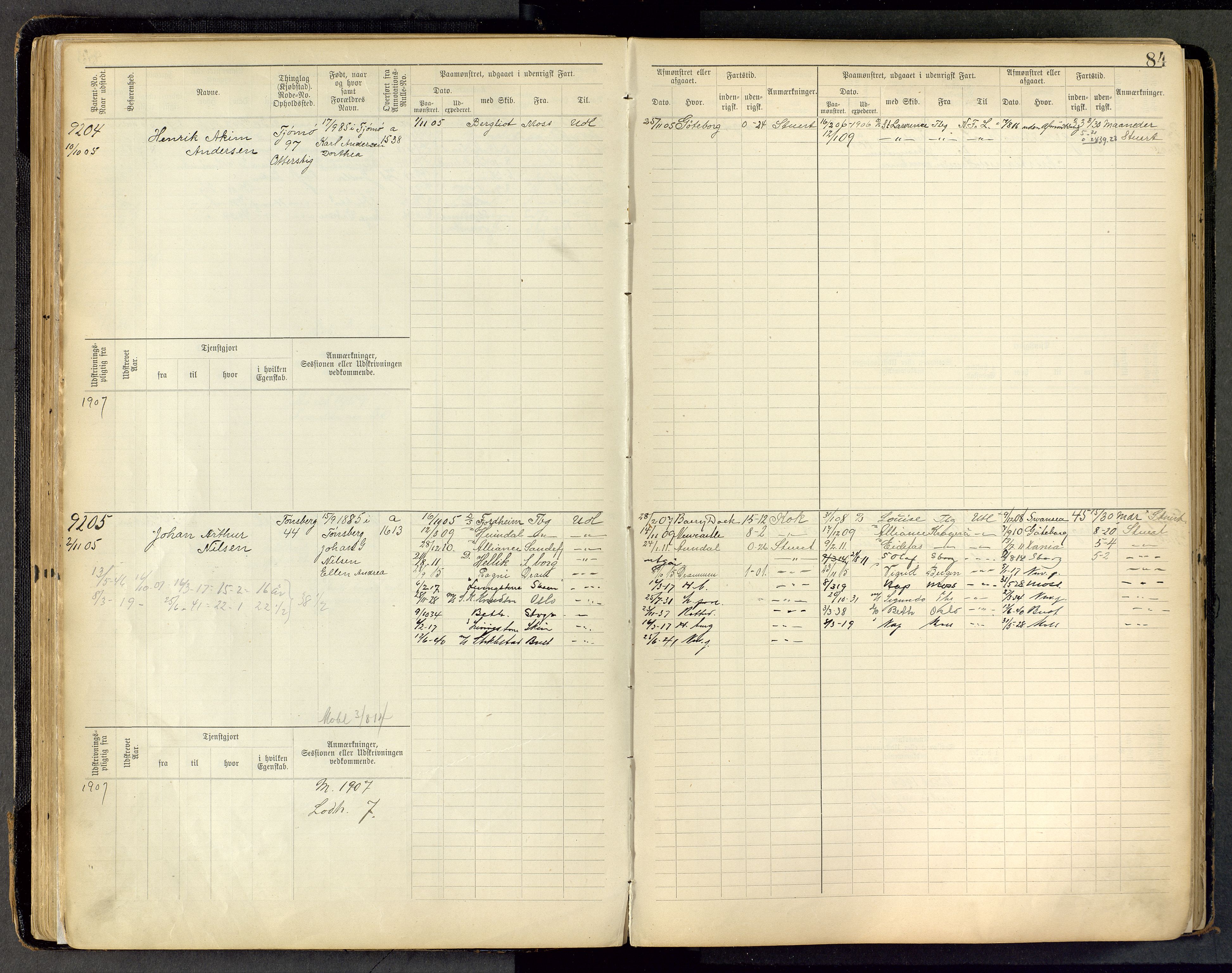 Tønsberg innrulleringskontor, AV/SAKO-A-786/F/Fc/Fca/L0011: Hovedrulle Patent nr. 9038-9992, 1900-1912, p. 84