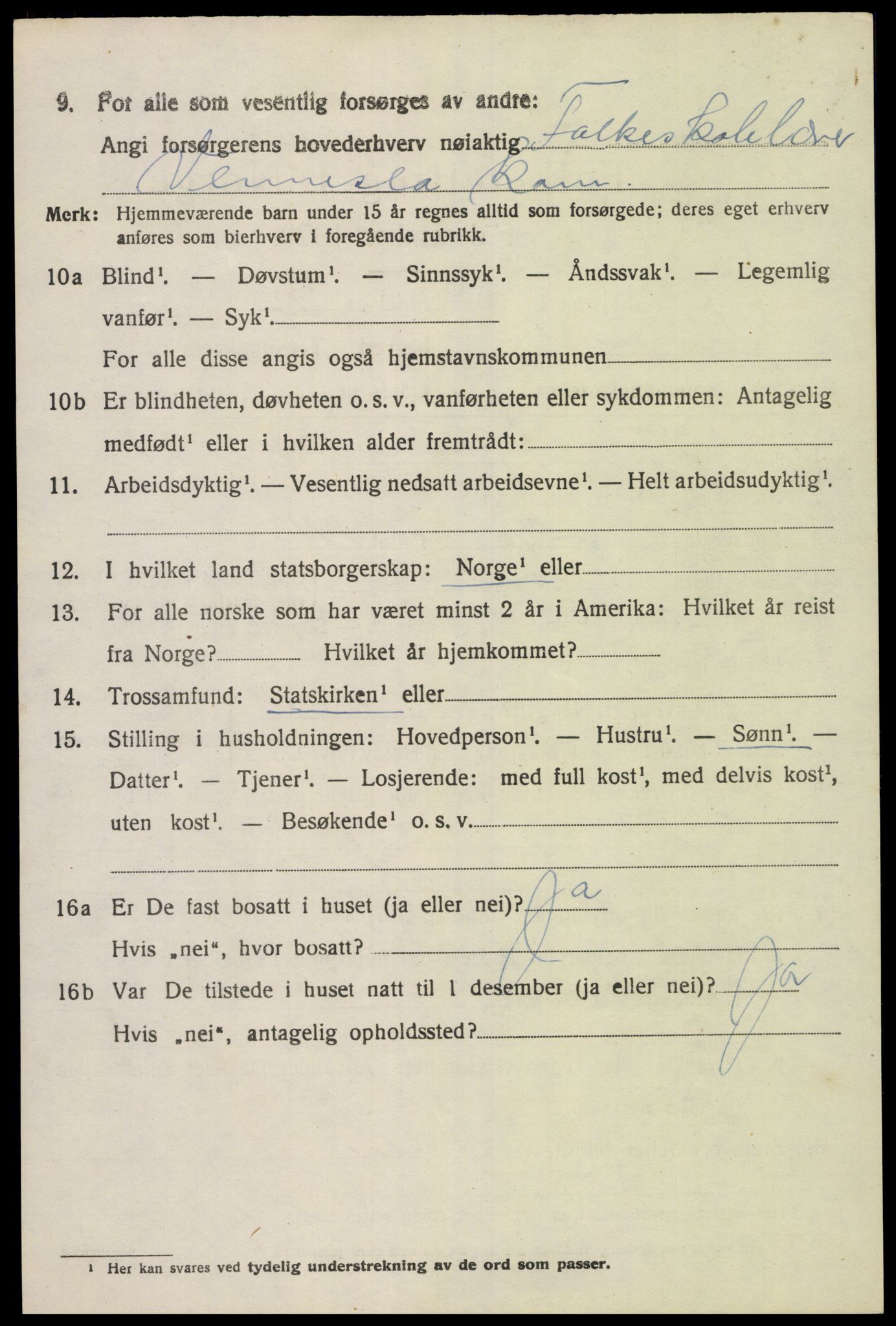 SAK, 1920 census for Vennesla, 1920, p. 5501