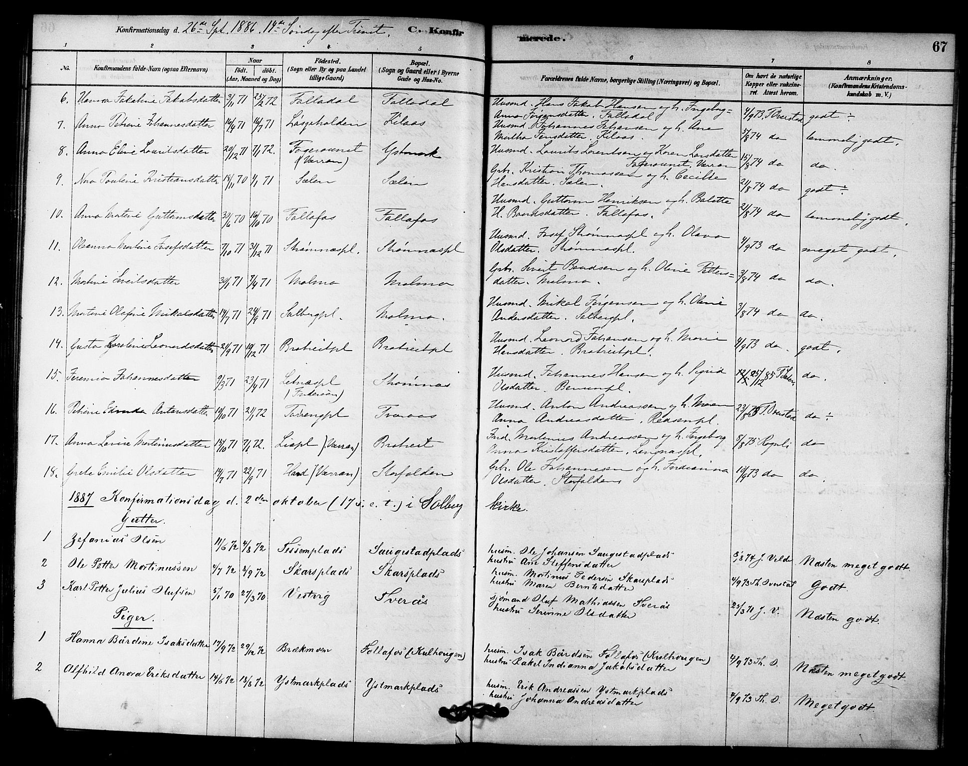 Ministerialprotokoller, klokkerbøker og fødselsregistre - Nord-Trøndelag, SAT/A-1458/745/L0429: Parish register (official) no. 745A01, 1878-1894, p. 67