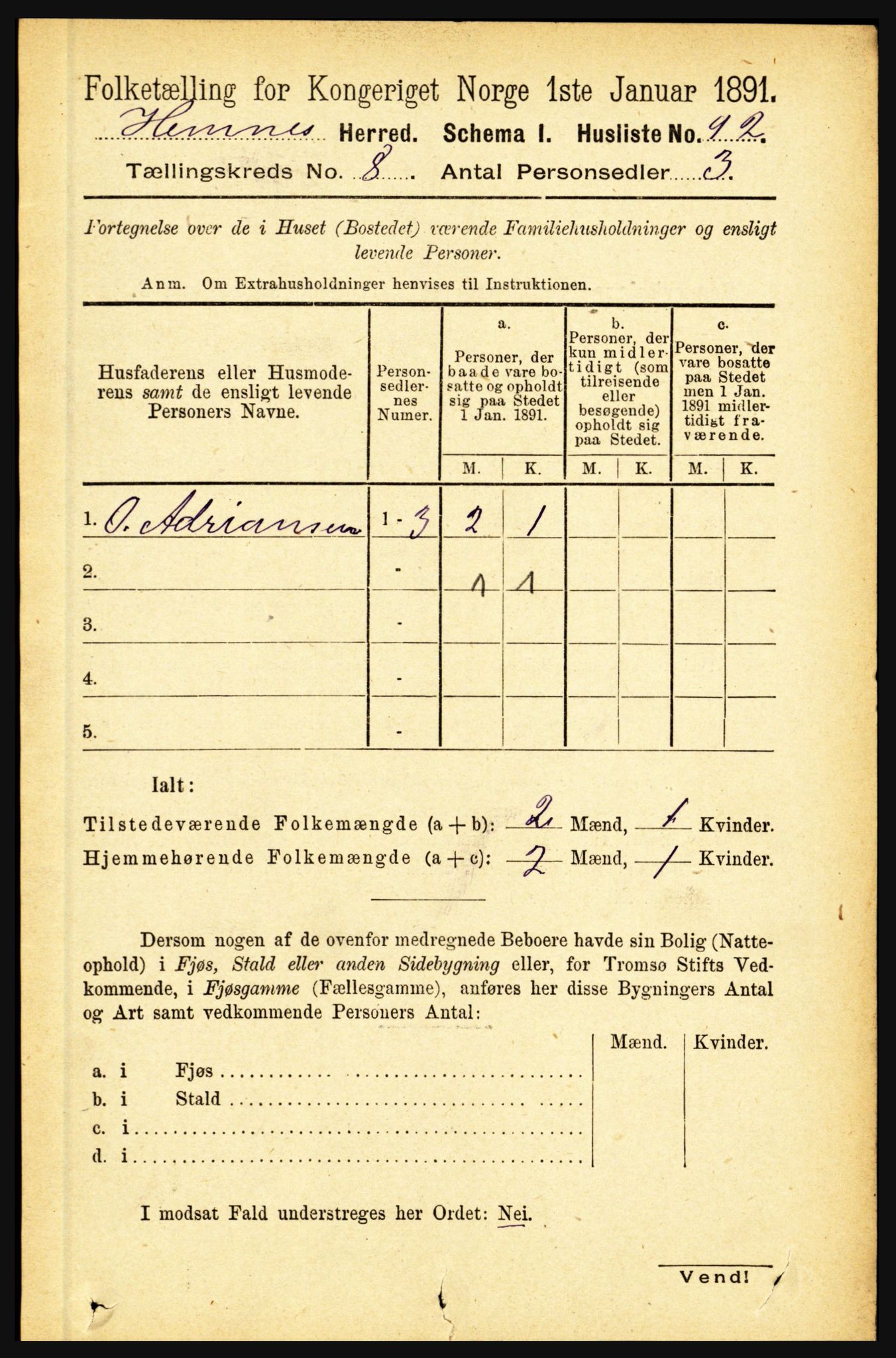 RA, 1891 census for 1832 Hemnes, 1891, p. 3626