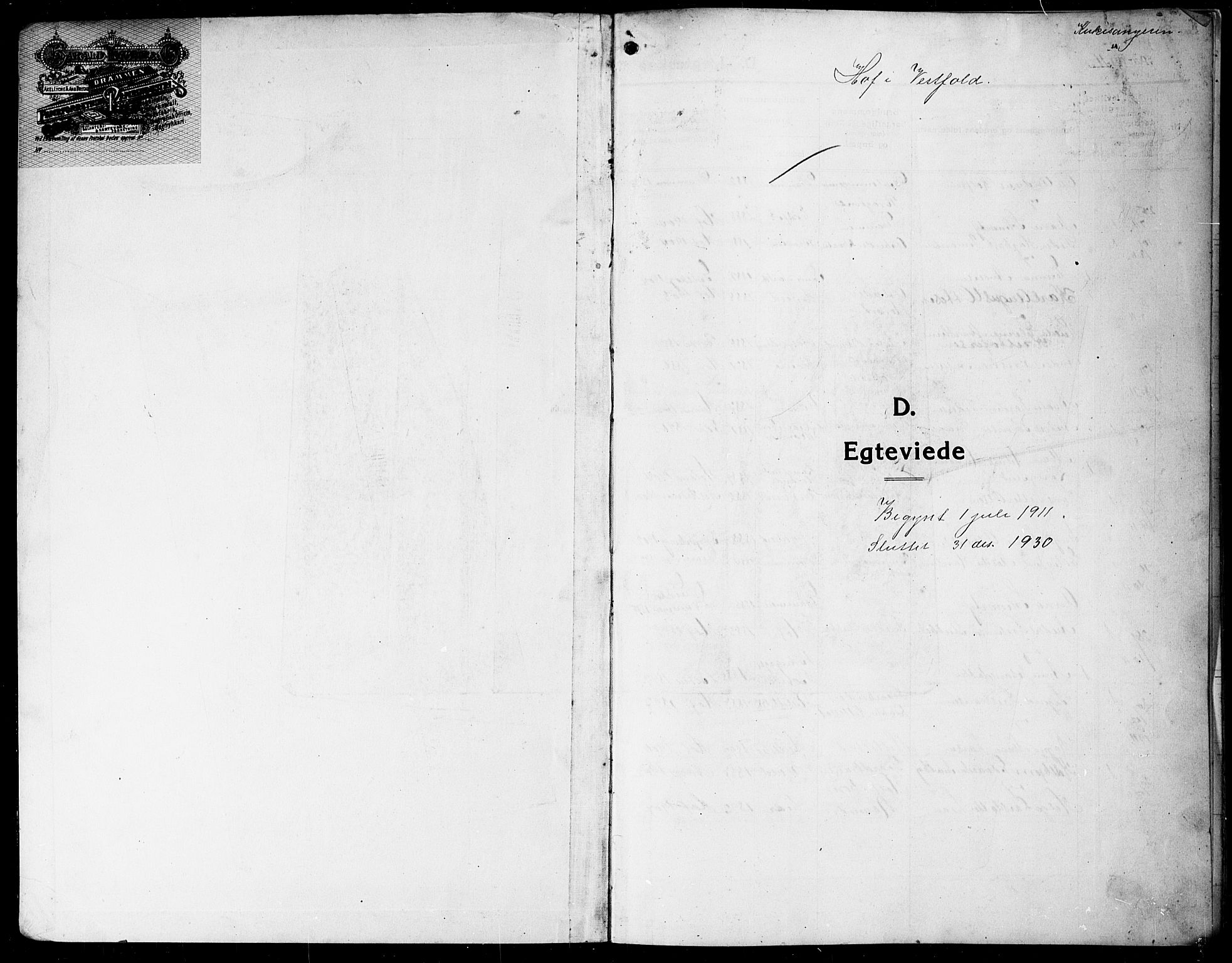 Hof kirkebøker, AV/SAKO-A-64/G/Ga/L0007: Parish register (copy) no. I 7, 1911-1930