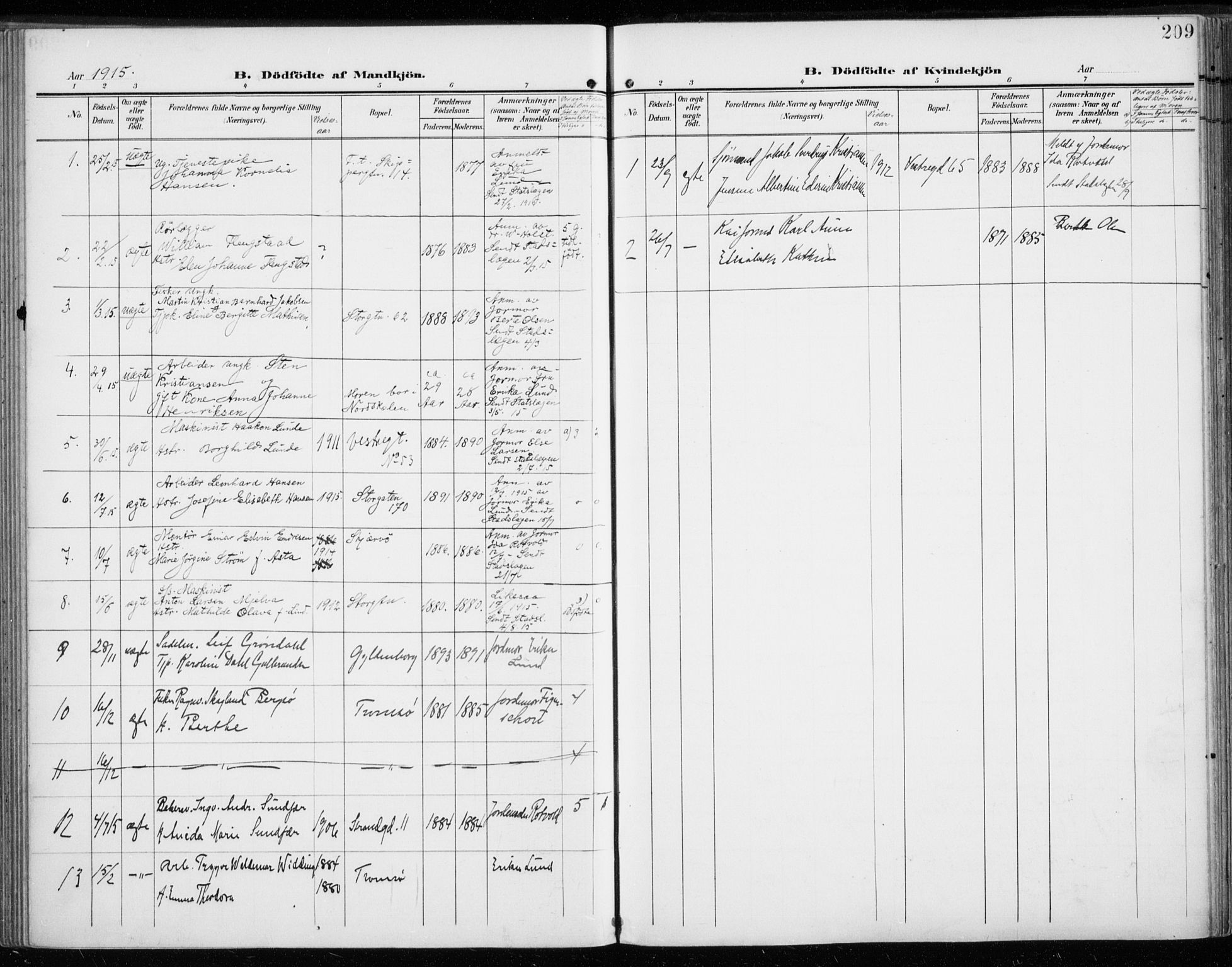 Tromsø sokneprestkontor/stiftsprosti/domprosti, SATØ/S-1343/G/Ga/L0017kirke: Parish register (official) no. 17, 1907-1917, p. 209