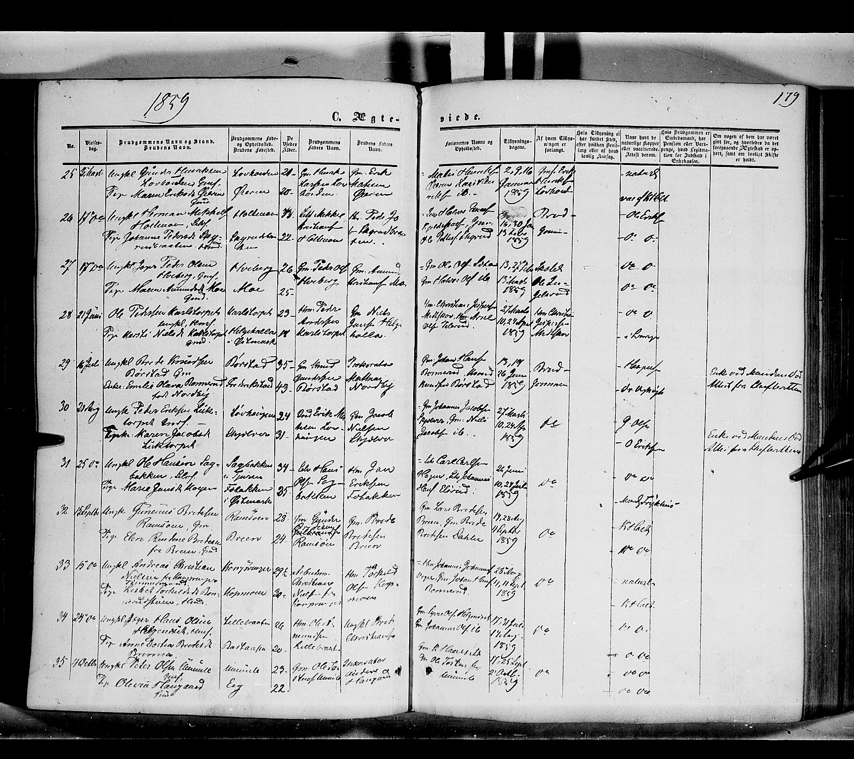Grue prestekontor, SAH/PREST-036/H/Ha/Haa/L0009: Parish register (official) no. 9, 1859-1863, p. 179