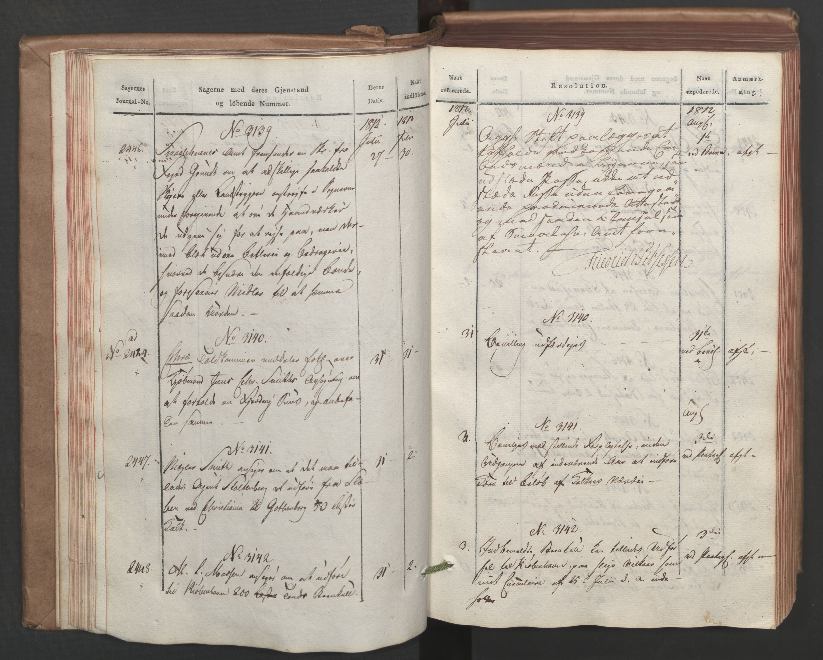 Stattholderembetet 1810-1814, 1. kontor (Kontor A), AV/RA-EA-2872/Ab/L0004: Referatprotokoll,  j.nr. 2338-3328a,  l.nr. 3011-4214a, 1812, p. 31