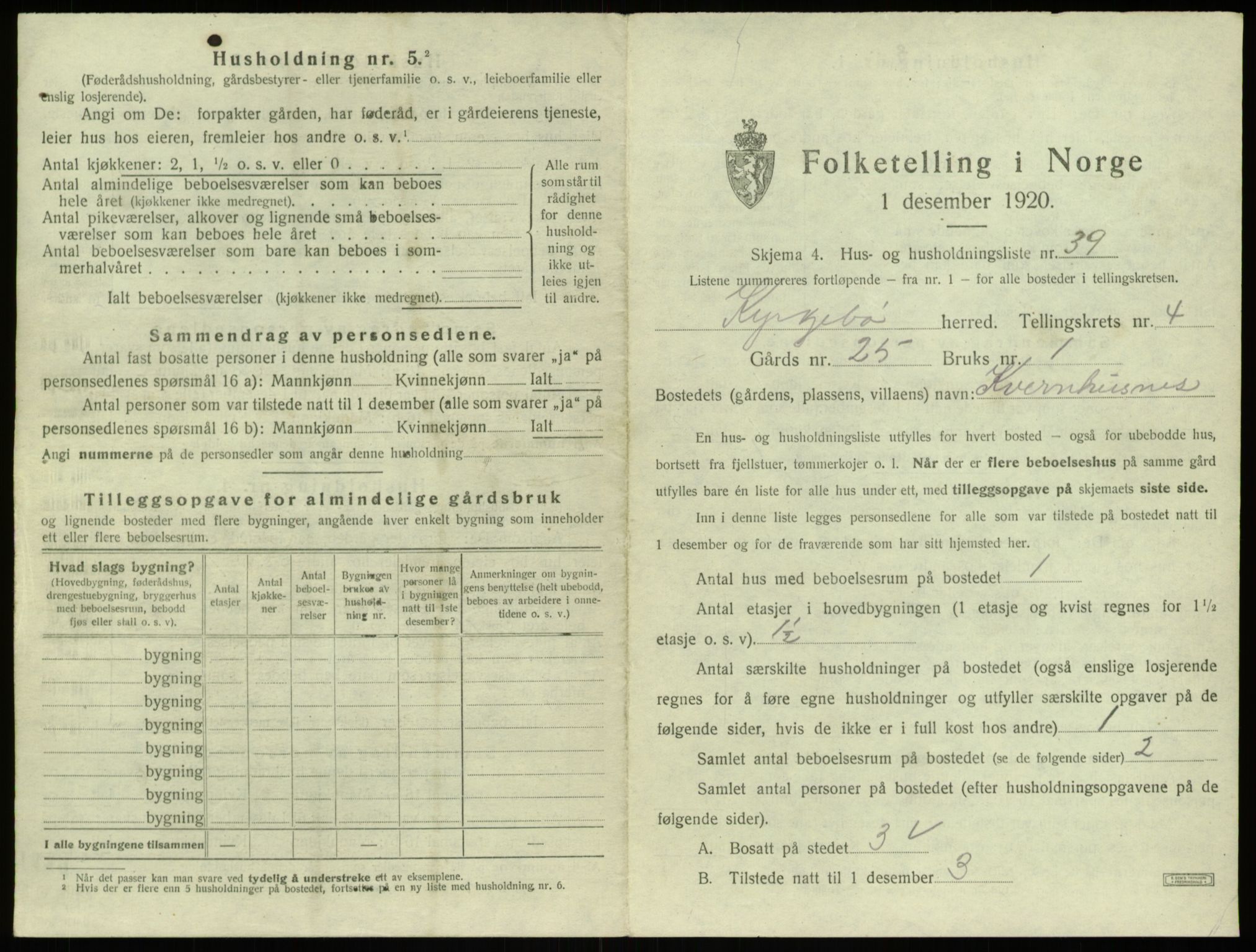 SAB, 1920 census for Kyrkjebø, 1920, p. 230