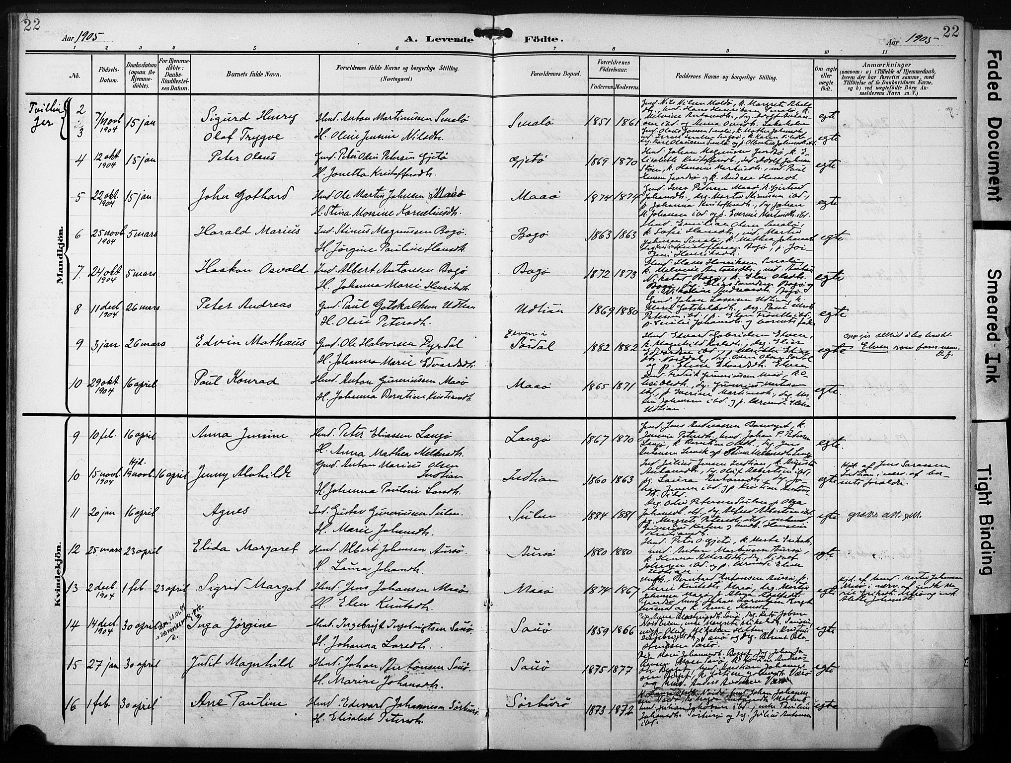 Ministerialprotokoller, klokkerbøker og fødselsregistre - Sør-Trøndelag, AV/SAT-A-1456/640/L0580: Parish register (official) no. 640A05, 1902-1910, p. 22