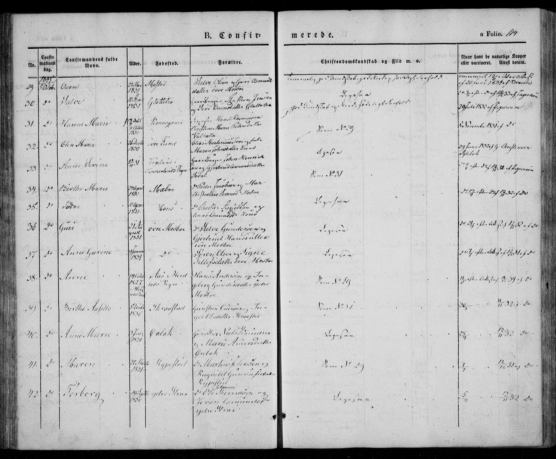 Oddernes sokneprestkontor, AV/SAK-1111-0033/F/Fa/Faa/L0006: Parish register (official) no. A 6, 1838-1851, p. 114