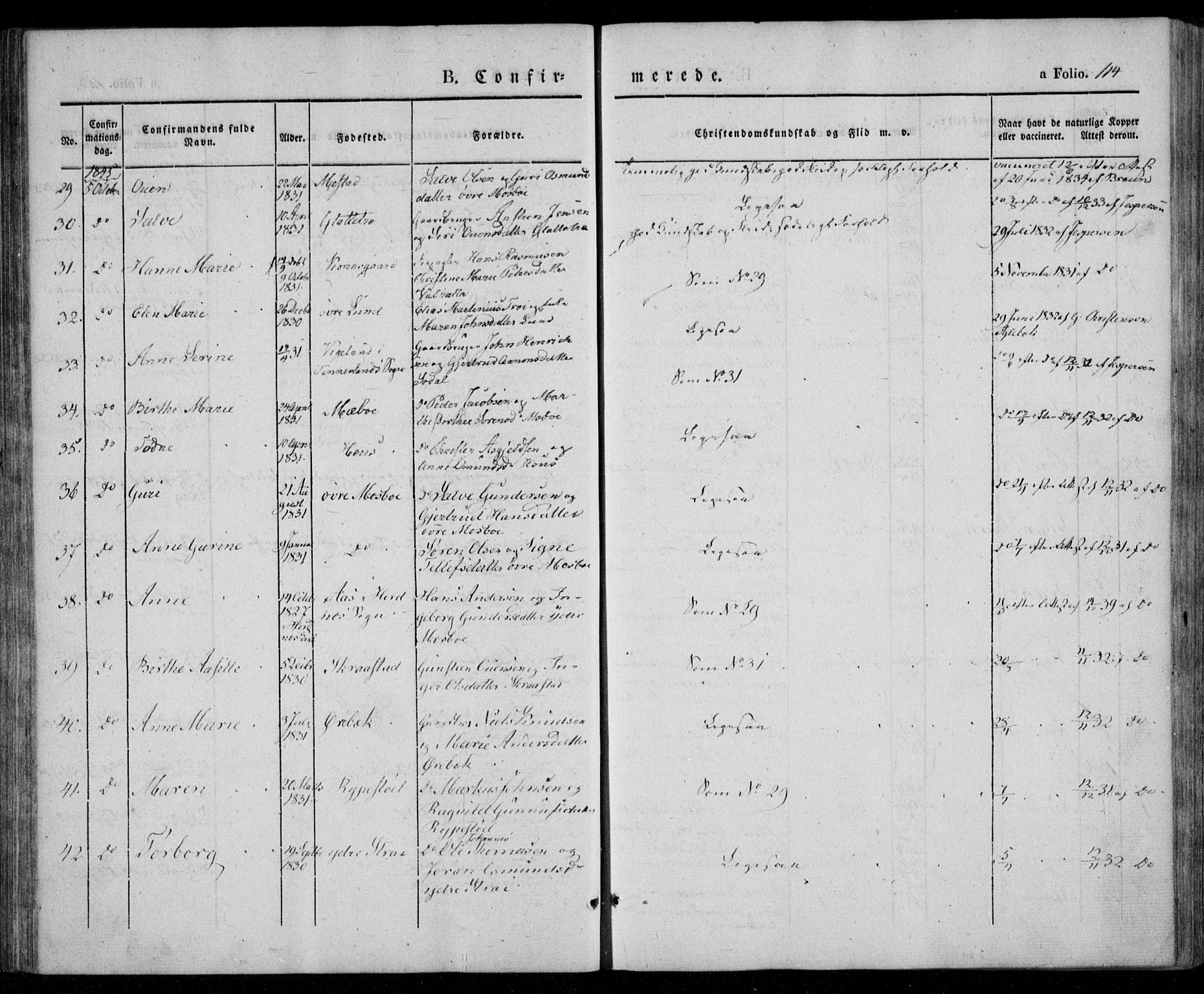 Oddernes sokneprestkontor, SAK/1111-0033/F/Fa/Faa/L0006: Parish register (official) no. A 6, 1838-1851, p. 114