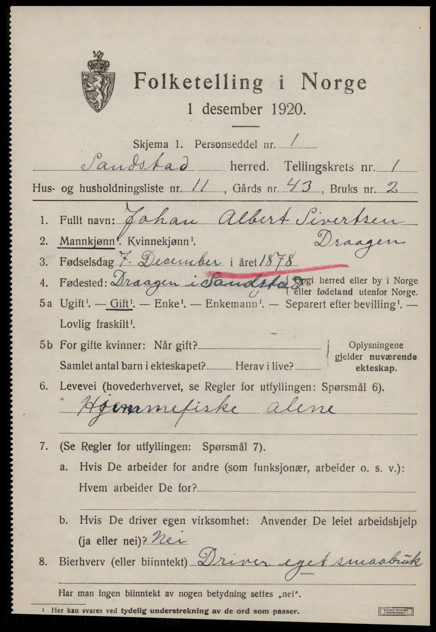 SAT, 1920 census for Sandstad, 1920, p. 515