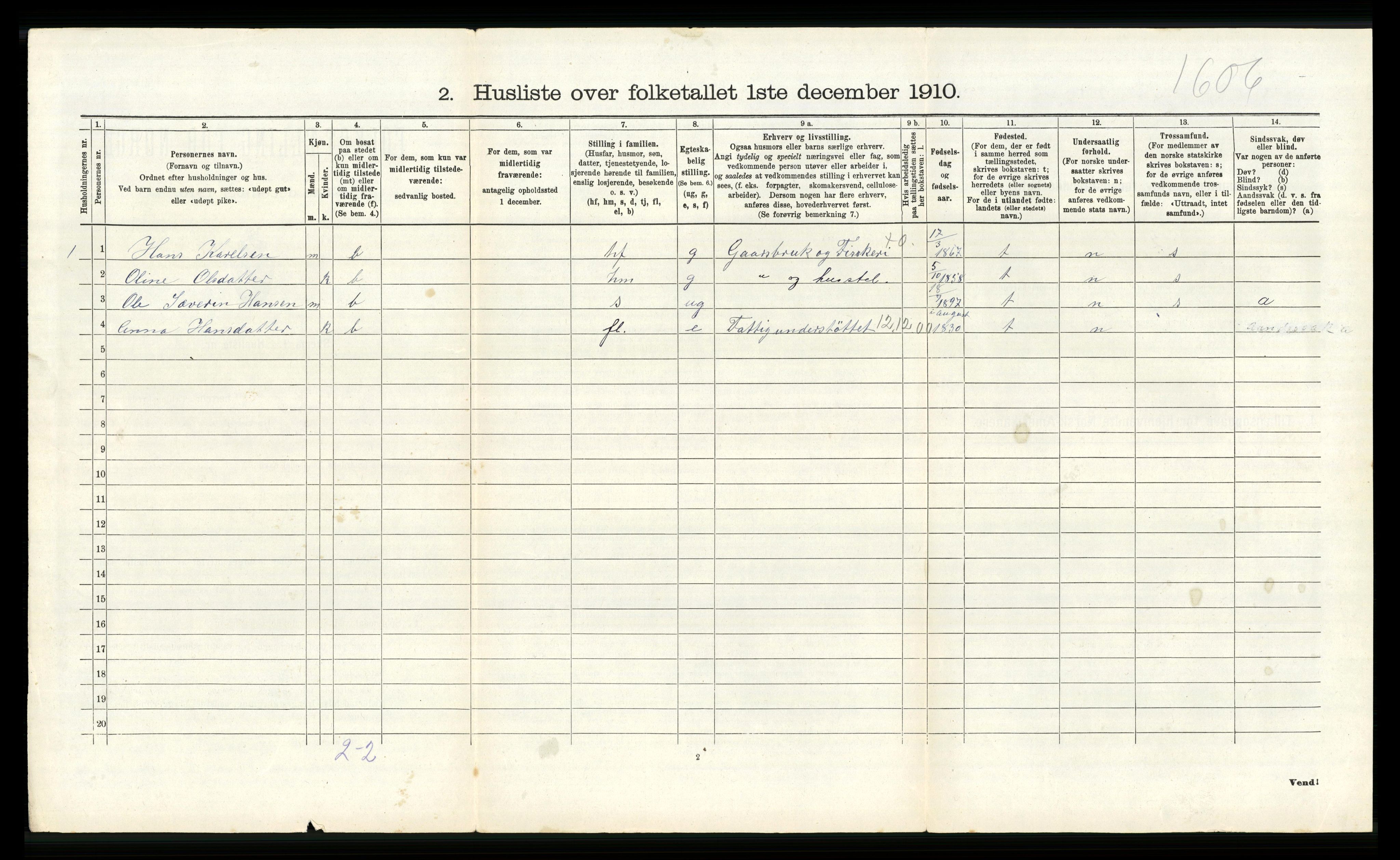 RA, 1910 census for Fitjar, 1910, p. 258