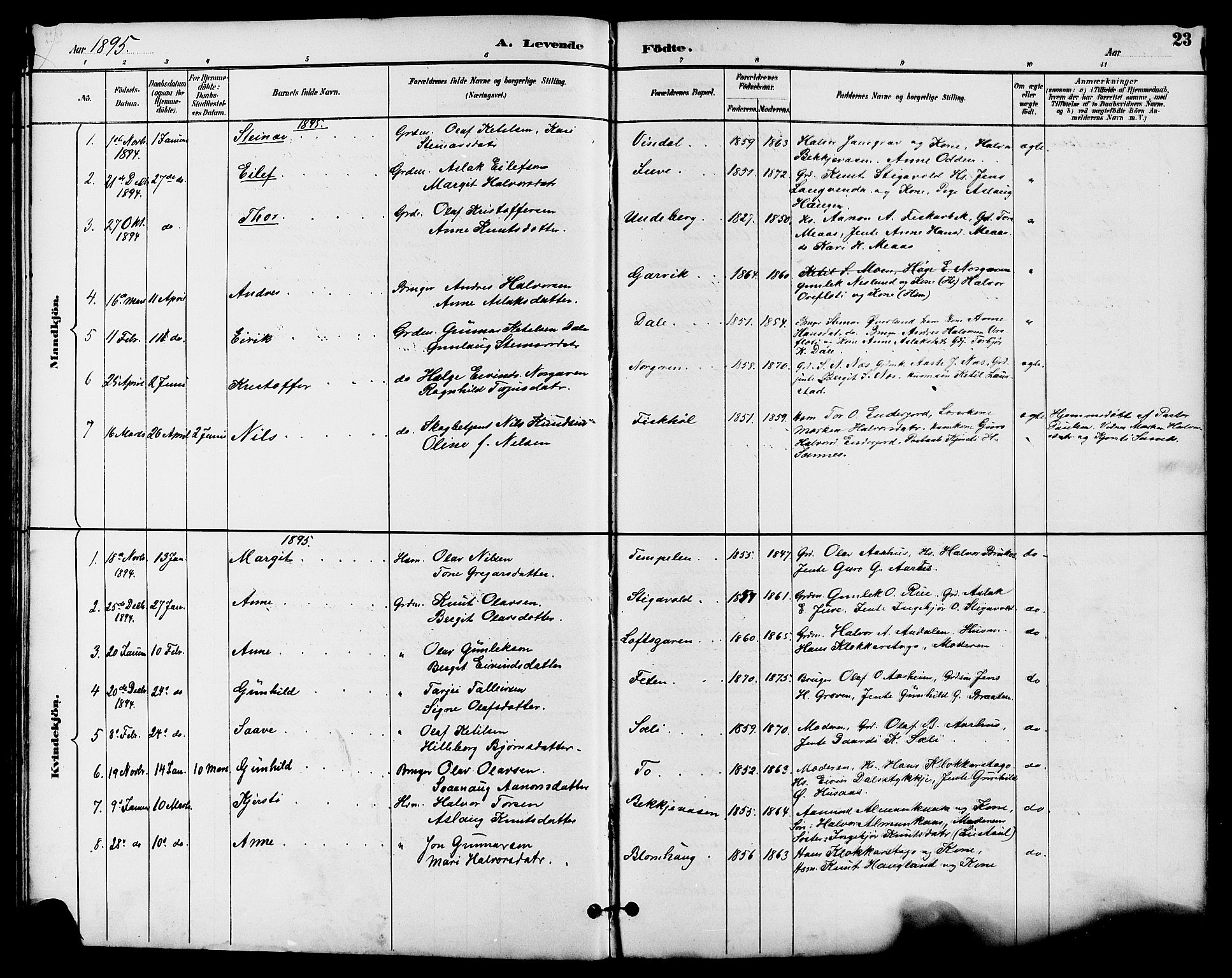 Seljord kirkebøker, SAKO/A-20/G/Ga/L0005: Parish register (copy) no. I 5, 1887-1914, p. 23