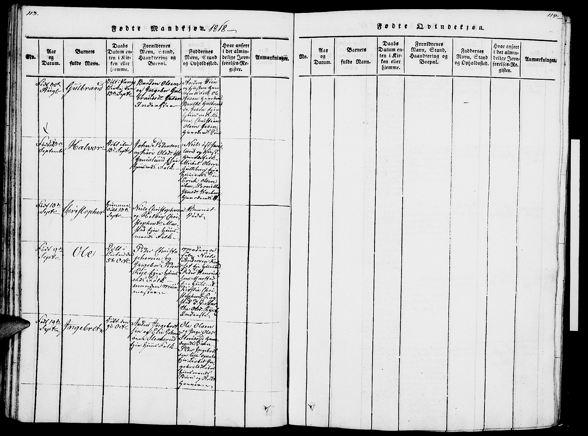 Vang prestekontor, Hedmark, SAH/PREST-008/H/Ha/Haa/L0007: Parish register (official) no. 7, 1813-1826, p. 113-114