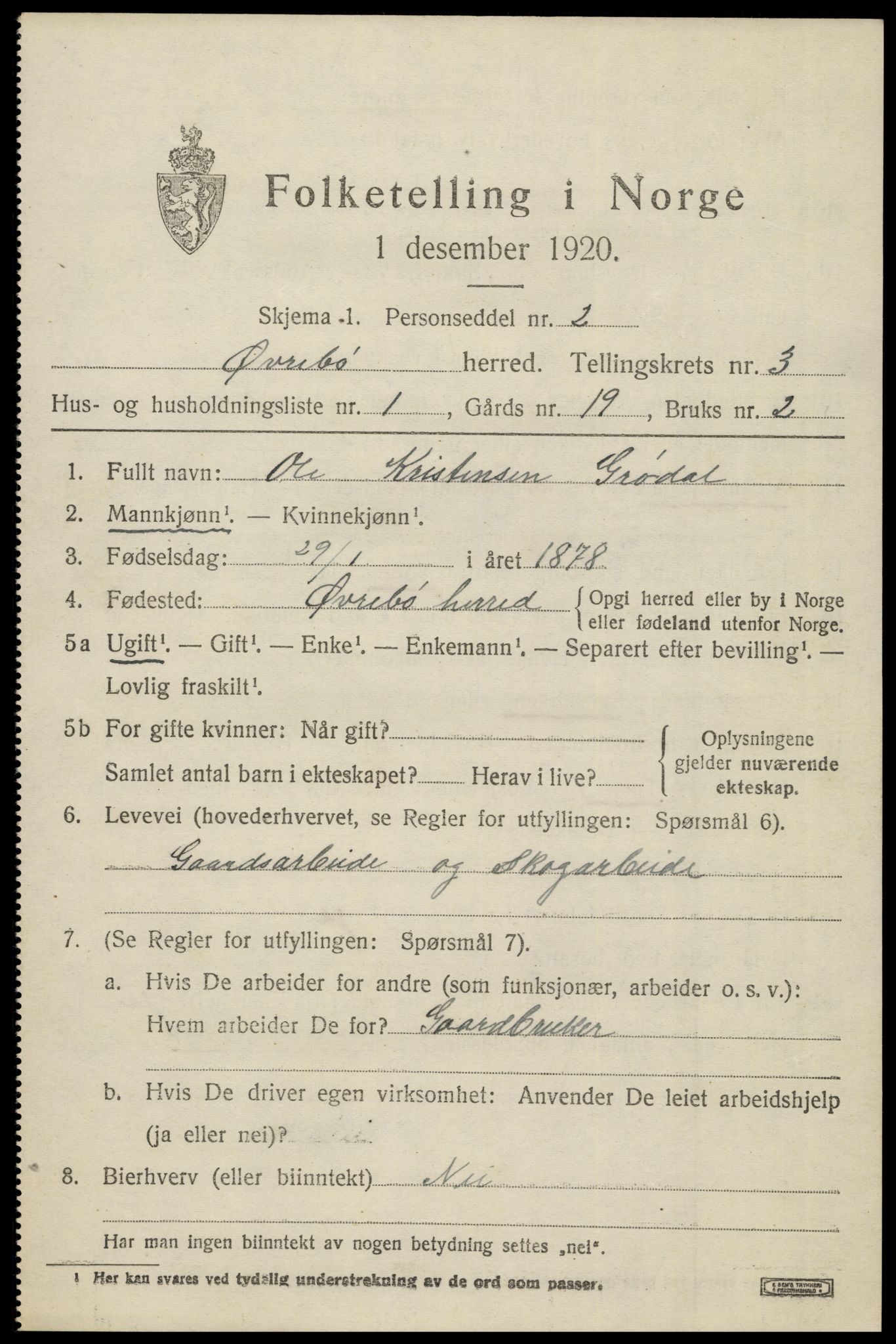 SAK, 1920 census for Øvrebø, 1920, p. 674