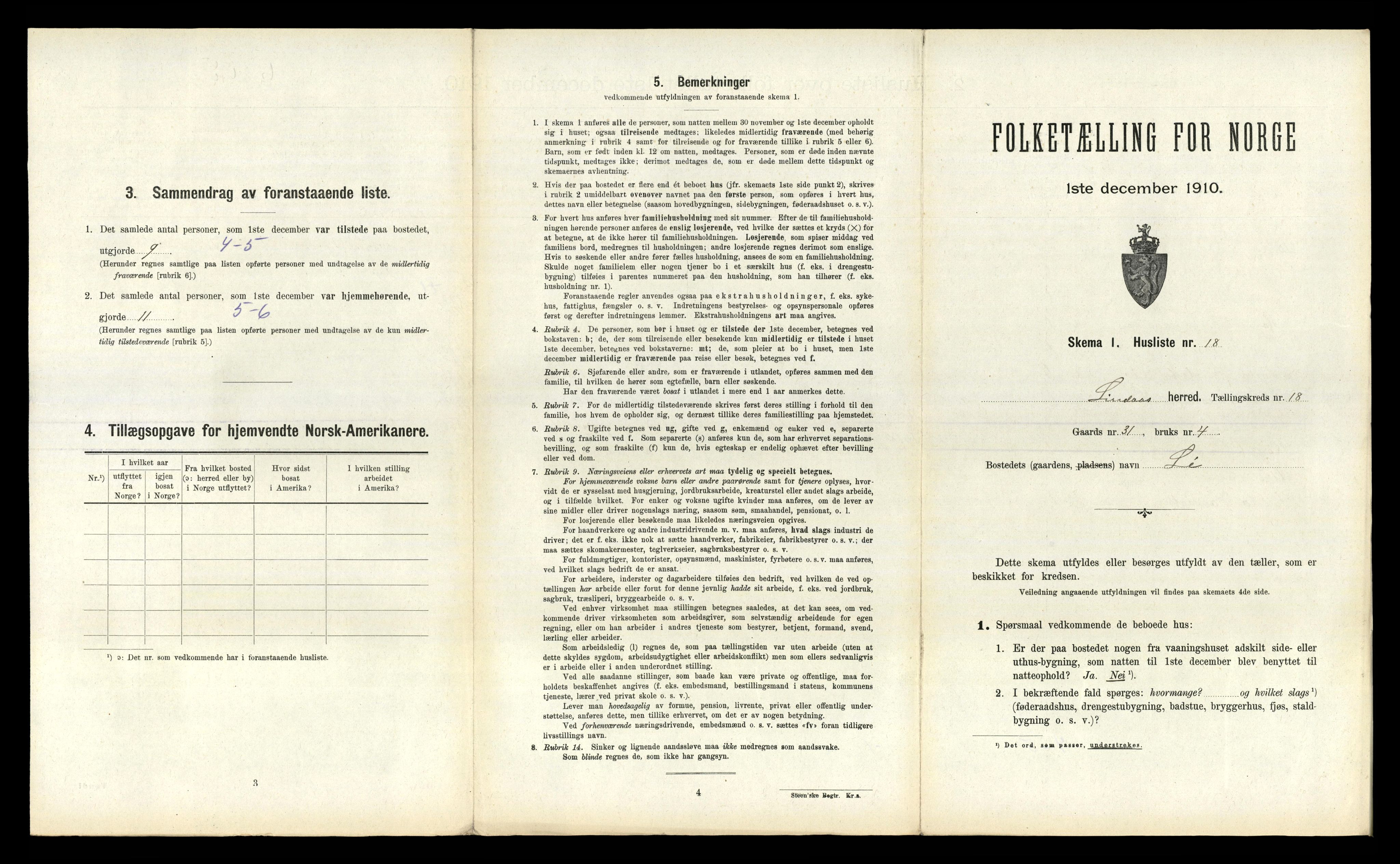 RA, 1910 census for Lindås, 1910, p. 1166