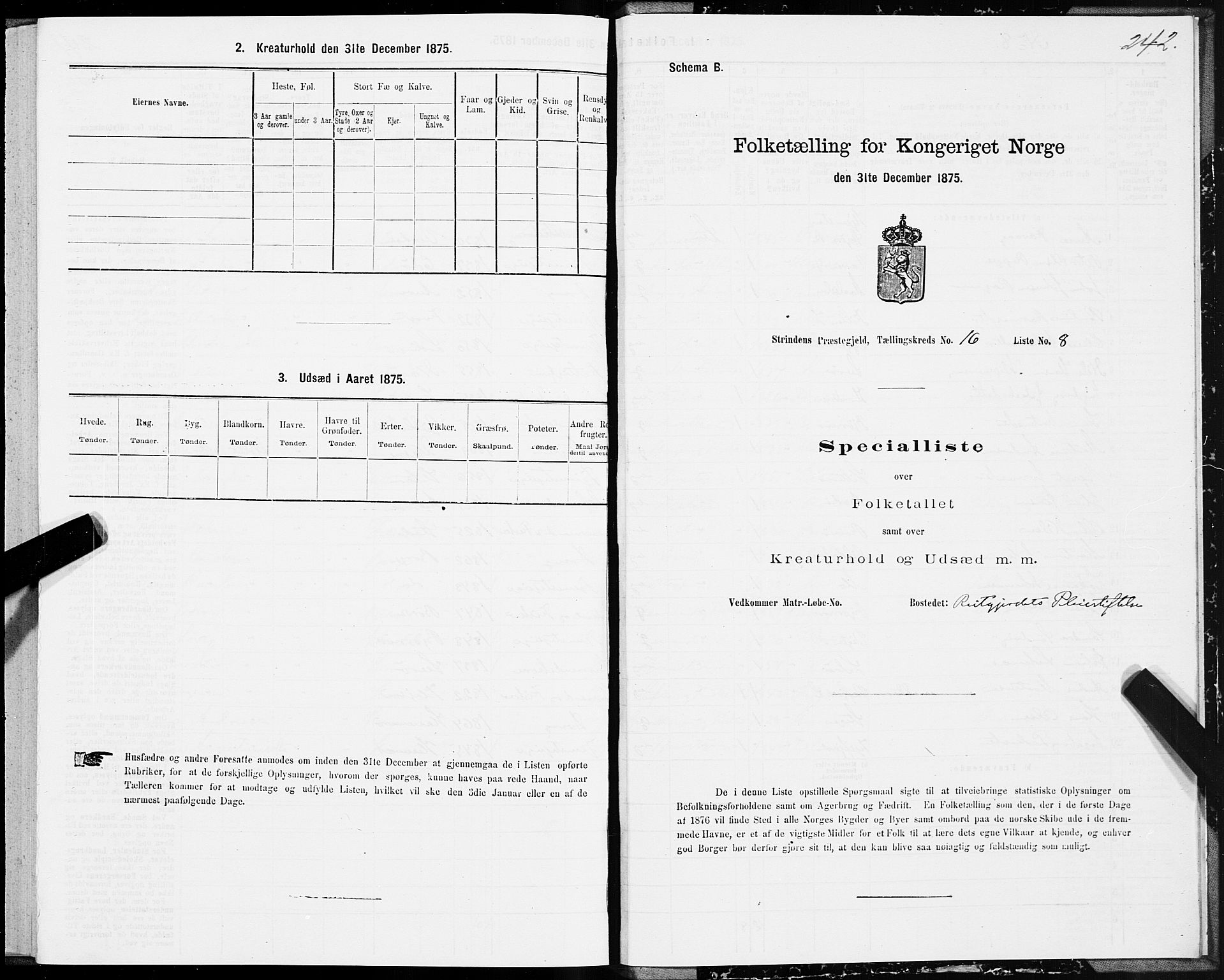 SAT, 1875 census for 1660P Strinda, 1875, p. 8242