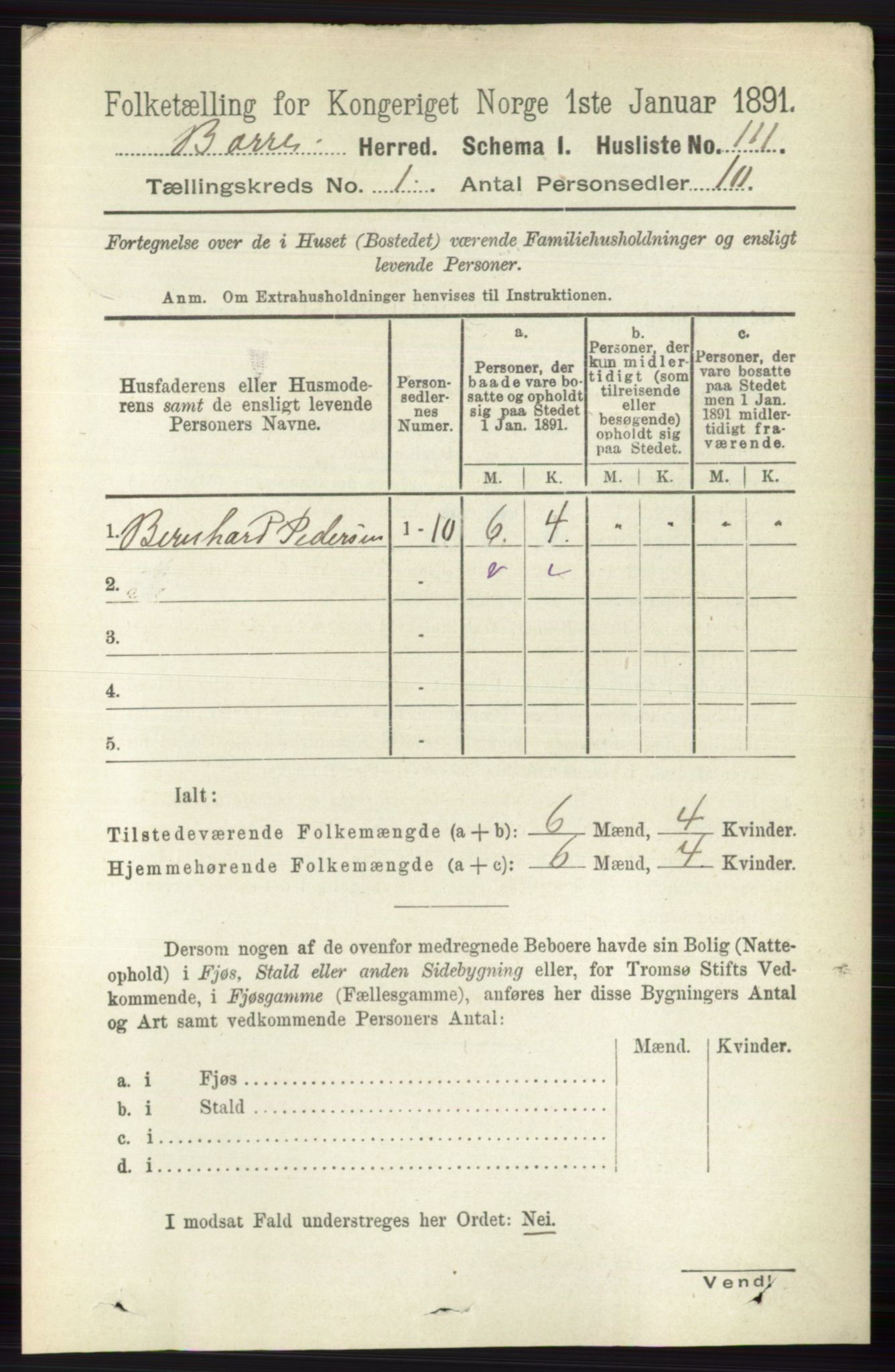 RA, 1891 census for 0717 Borre, 1891, p. 135