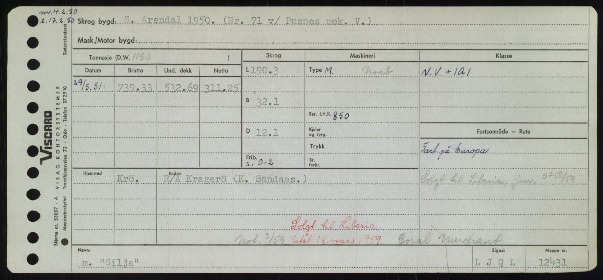 Sjøfartsdirektoratet med forløpere, Skipsmålingen, RA/S-1627/H/Hd/L0033: Fartøy, Sevi-Sjø, p. 143