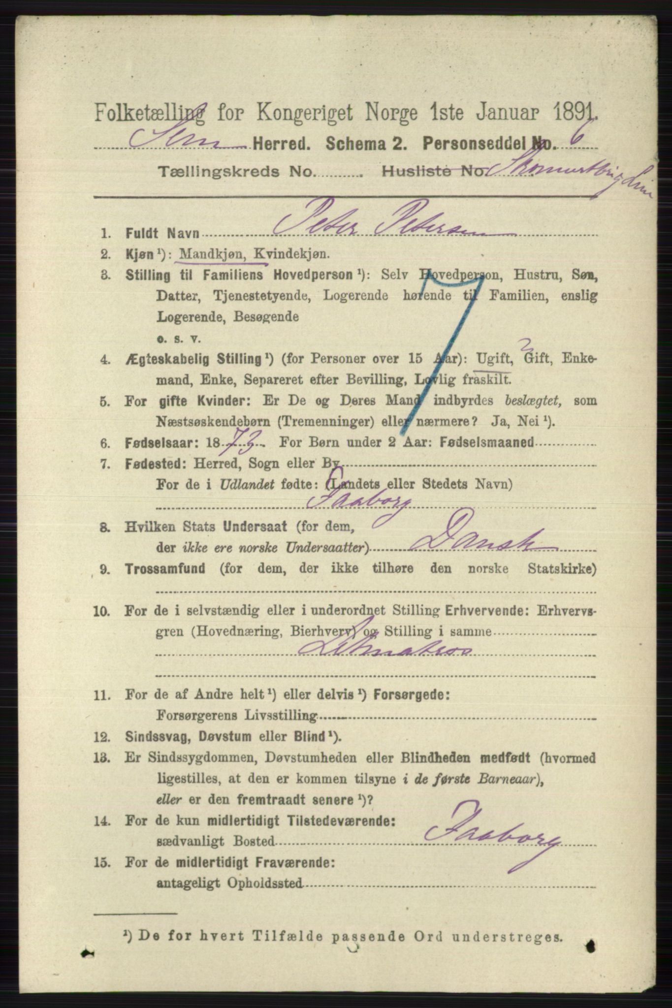 RA, 1891 census for 0721 Sem, 1891, p. 7406