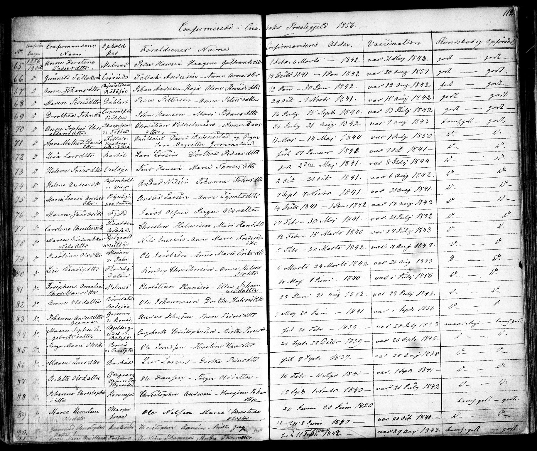 Enebakk prestekontor Kirkebøker, SAO/A-10171c/F/Fa/L0010: Parish register (official) no. I 10, 1829-1876, p. 112