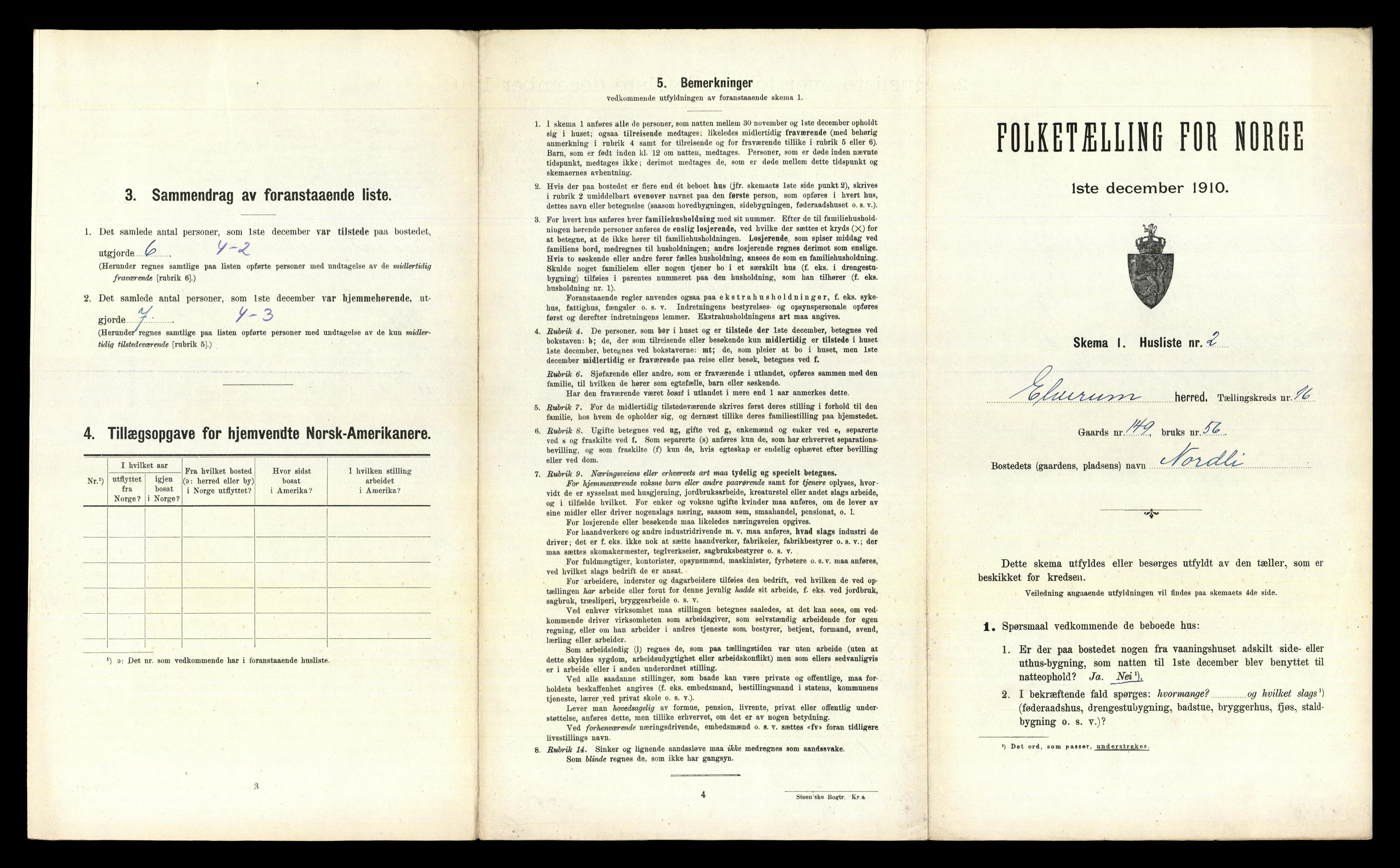 RA, 1910 census for Elverum, 1910, p. 2819