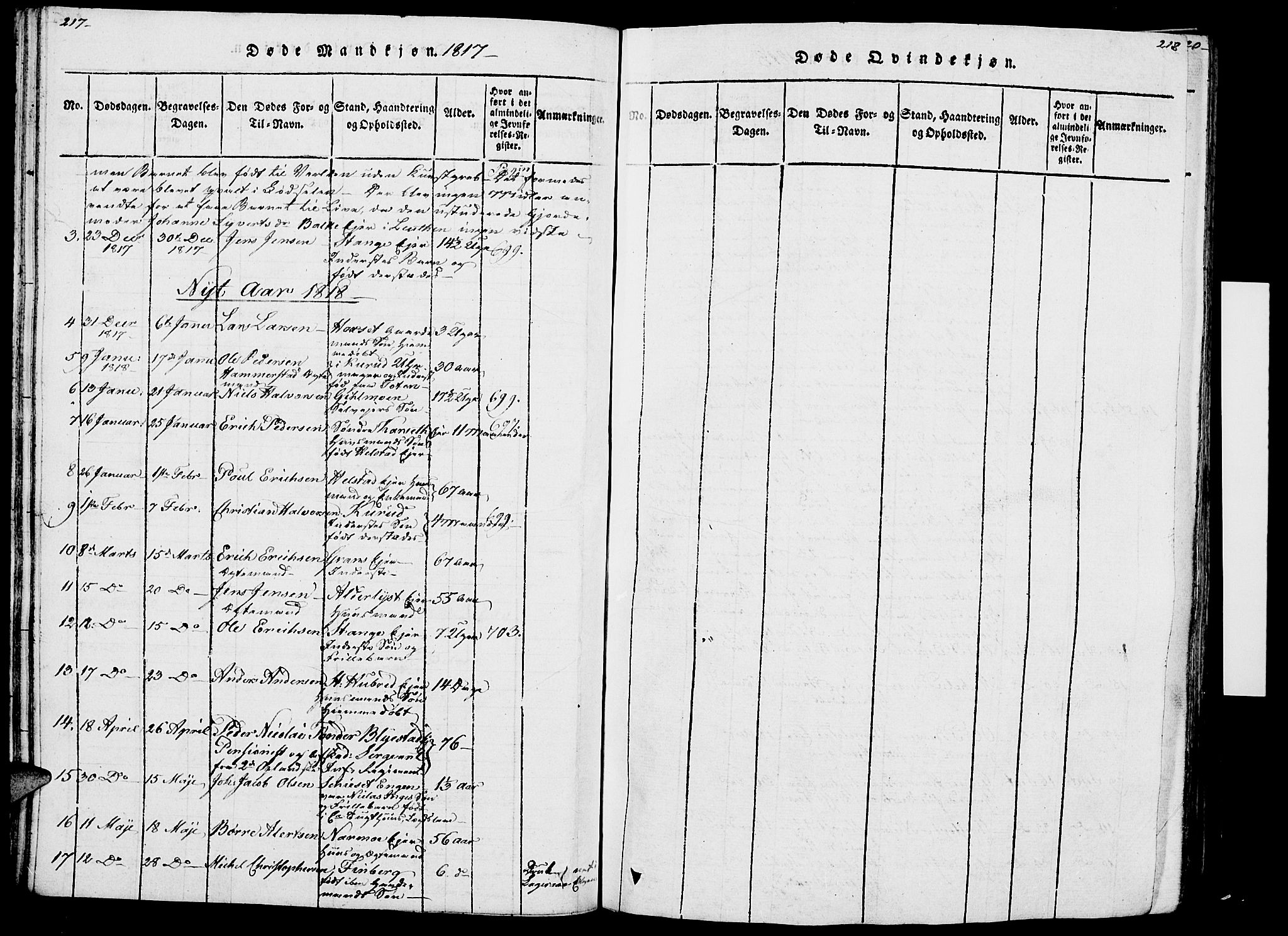 Vang prestekontor, Hedmark, AV/SAH-PREST-008/H/Ha/Haa/L0007: Parish register (official) no. 7, 1813-1826, p. 217-218