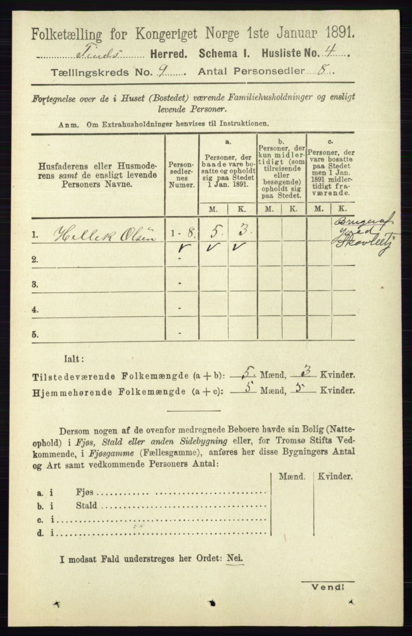 RA, 1891 census for 0826 Tinn, 1891, p. 1798