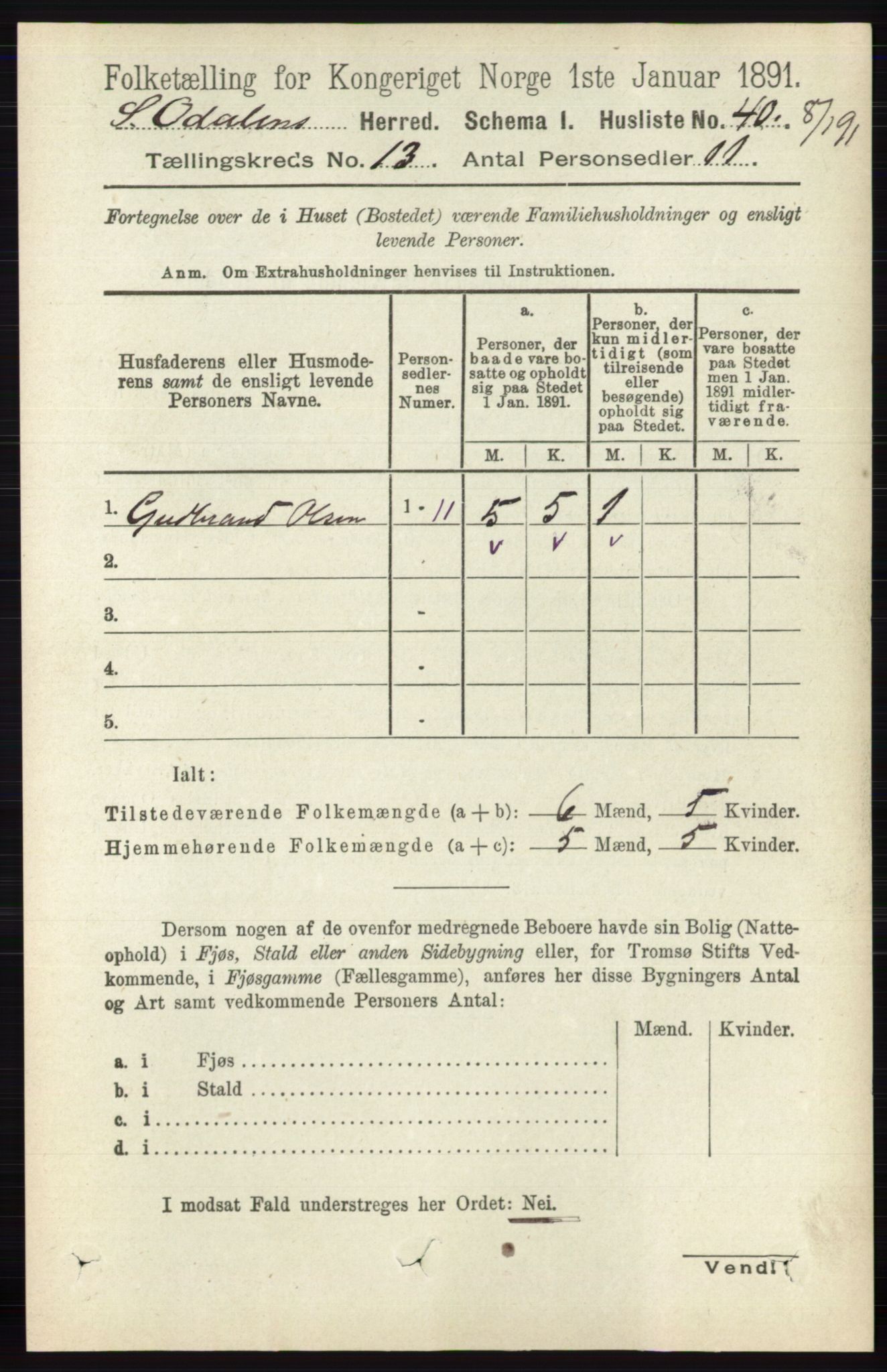 RA, 1891 census for 0419 Sør-Odal, 1891, p. 5546