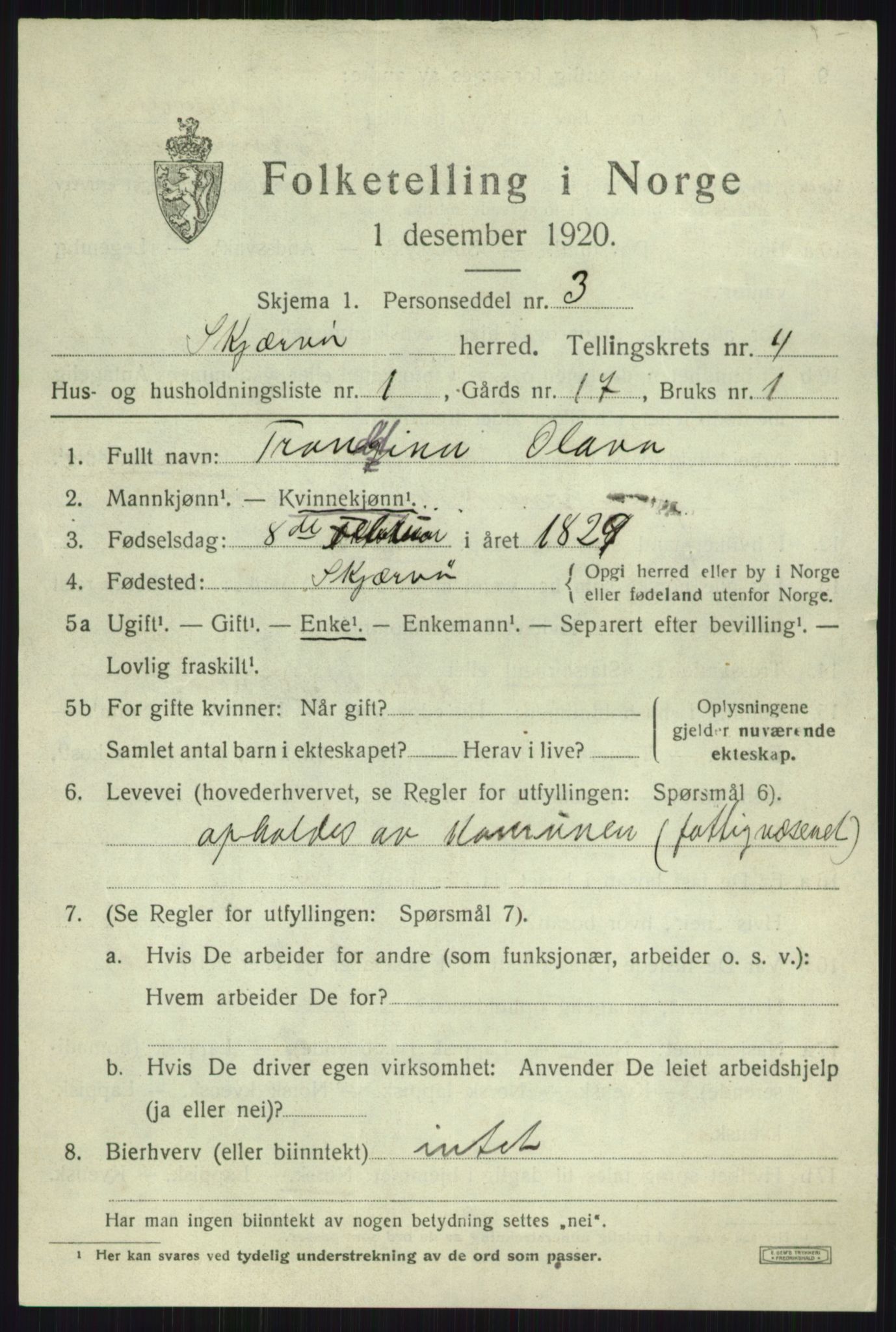 SATØ, 1920 census for Skjervøy, 1920, p. 2433