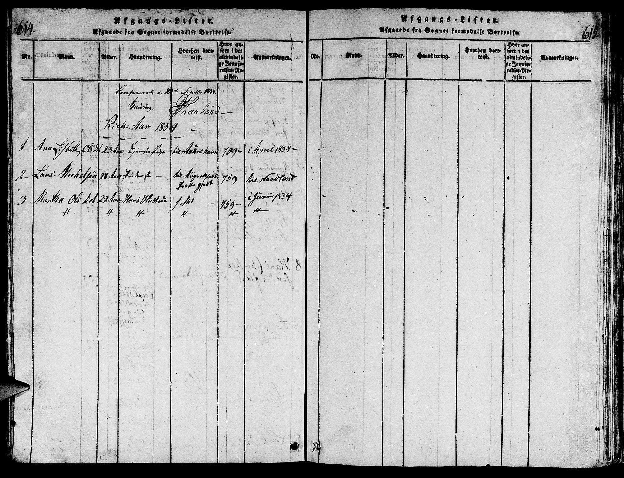 Torvastad sokneprestkontor, AV/SAST-A -101857/H/Ha/Hab/L0001: Parish register (copy) no. B 1 /2, 1817-1834, p. 614-615