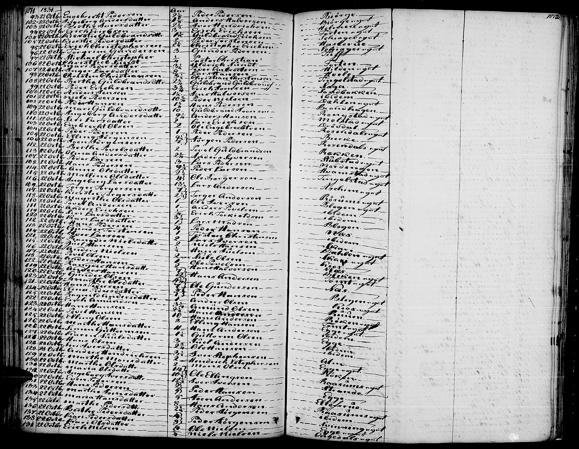 Gran prestekontor, AV/SAH-PREST-112/H/Ha/Haa/L0010: Parish register (official) no. 10, 1824-1842, p. 1071-1072