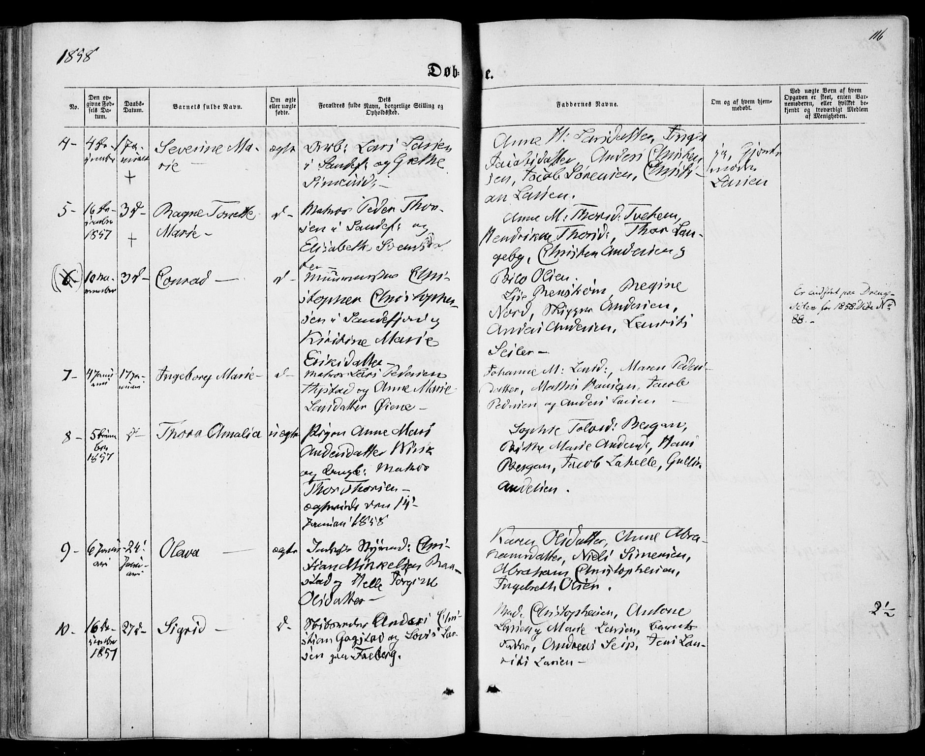 Sandar kirkebøker, SAKO/A-243/F/Fa/L0007: Parish register (official) no. 7, 1855-1861, p. 116