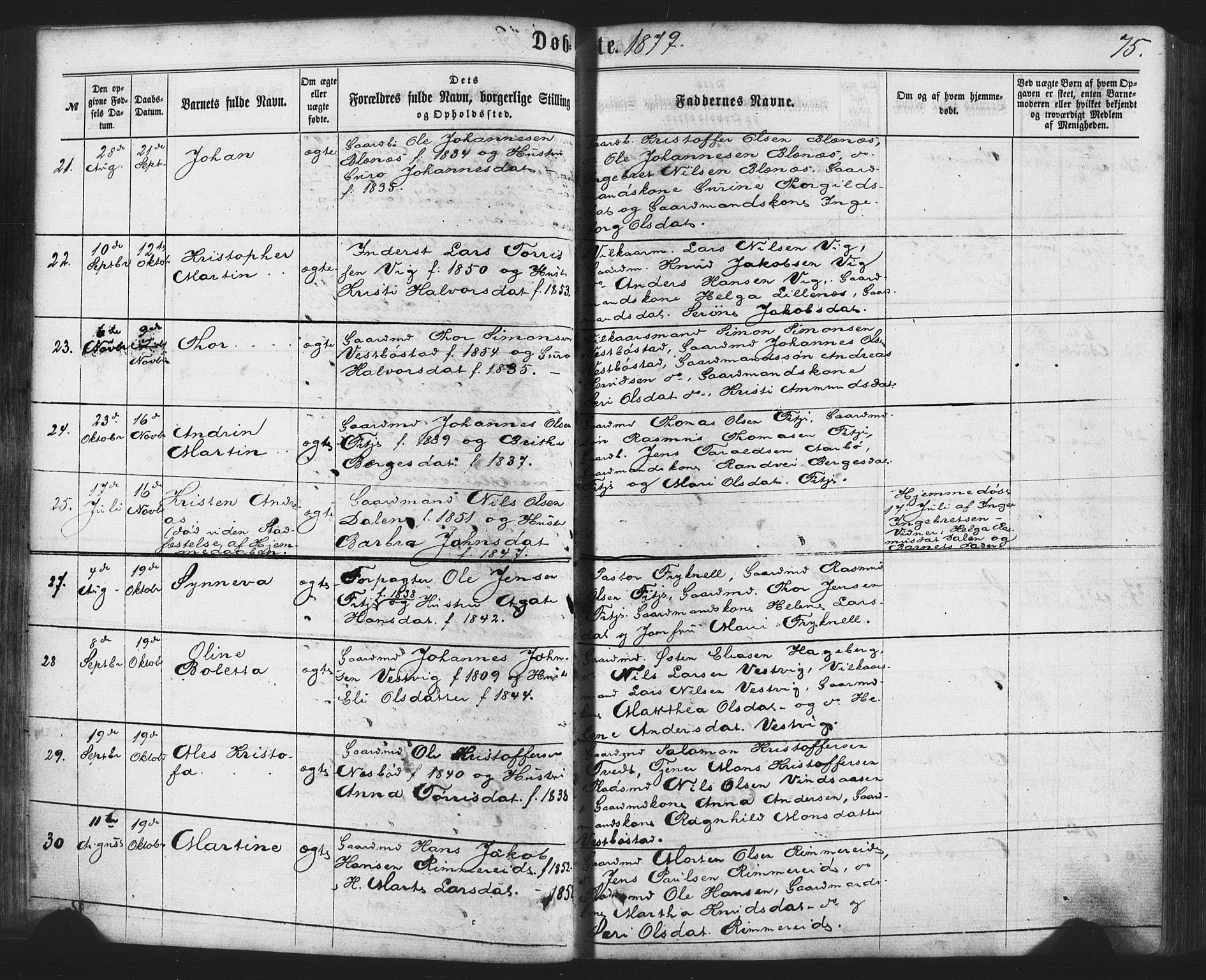 Fitjar sokneprestembete, AV/SAB-A-99926: Parish register (official) no. A 1, 1862-1881, p. 75