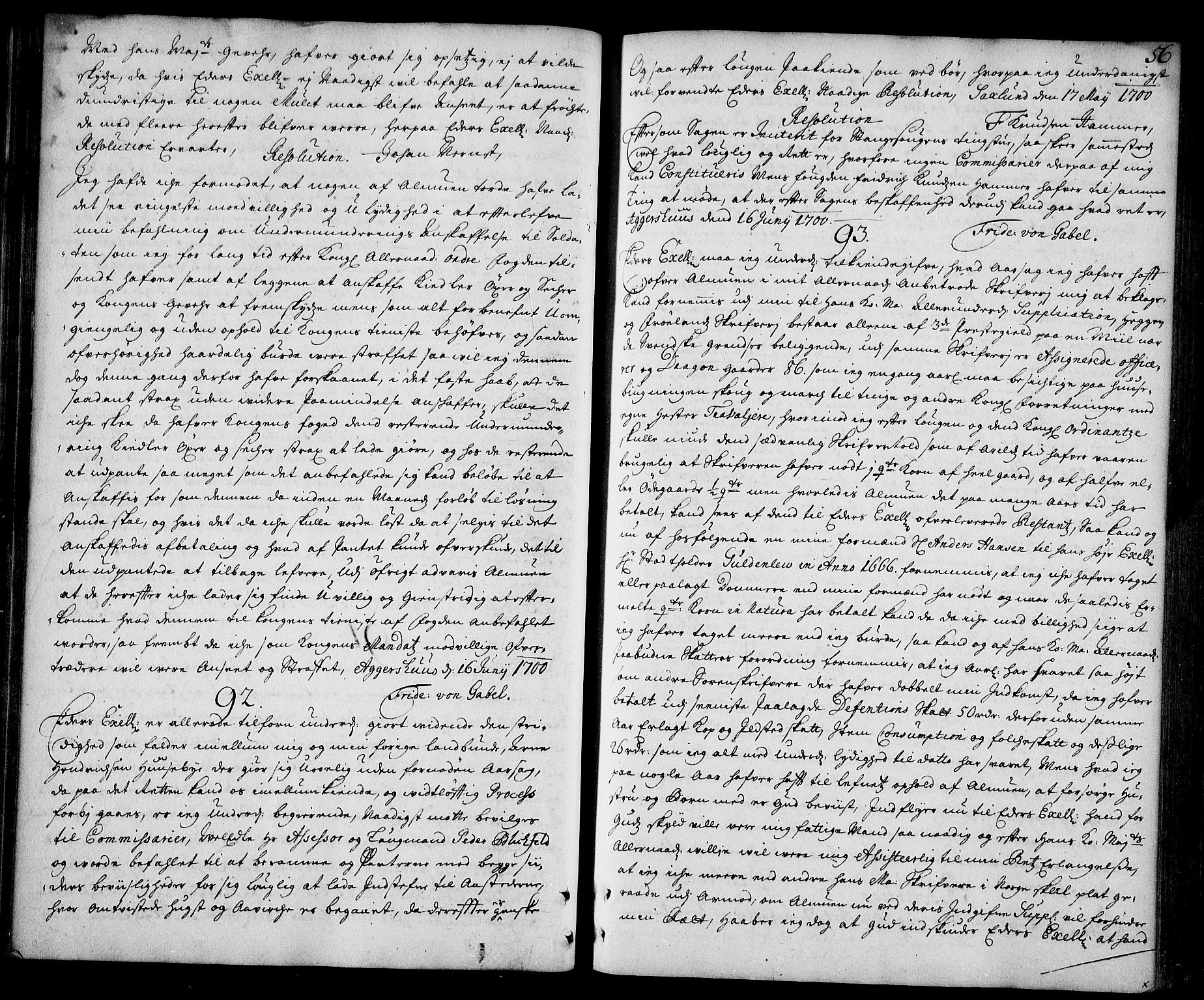 Stattholderembetet 1572-1771, AV/RA-EA-2870/Ad/L0006: Supplikasjons- og resolusjonsprotokoll, 1699-1706, p. 55b-56a