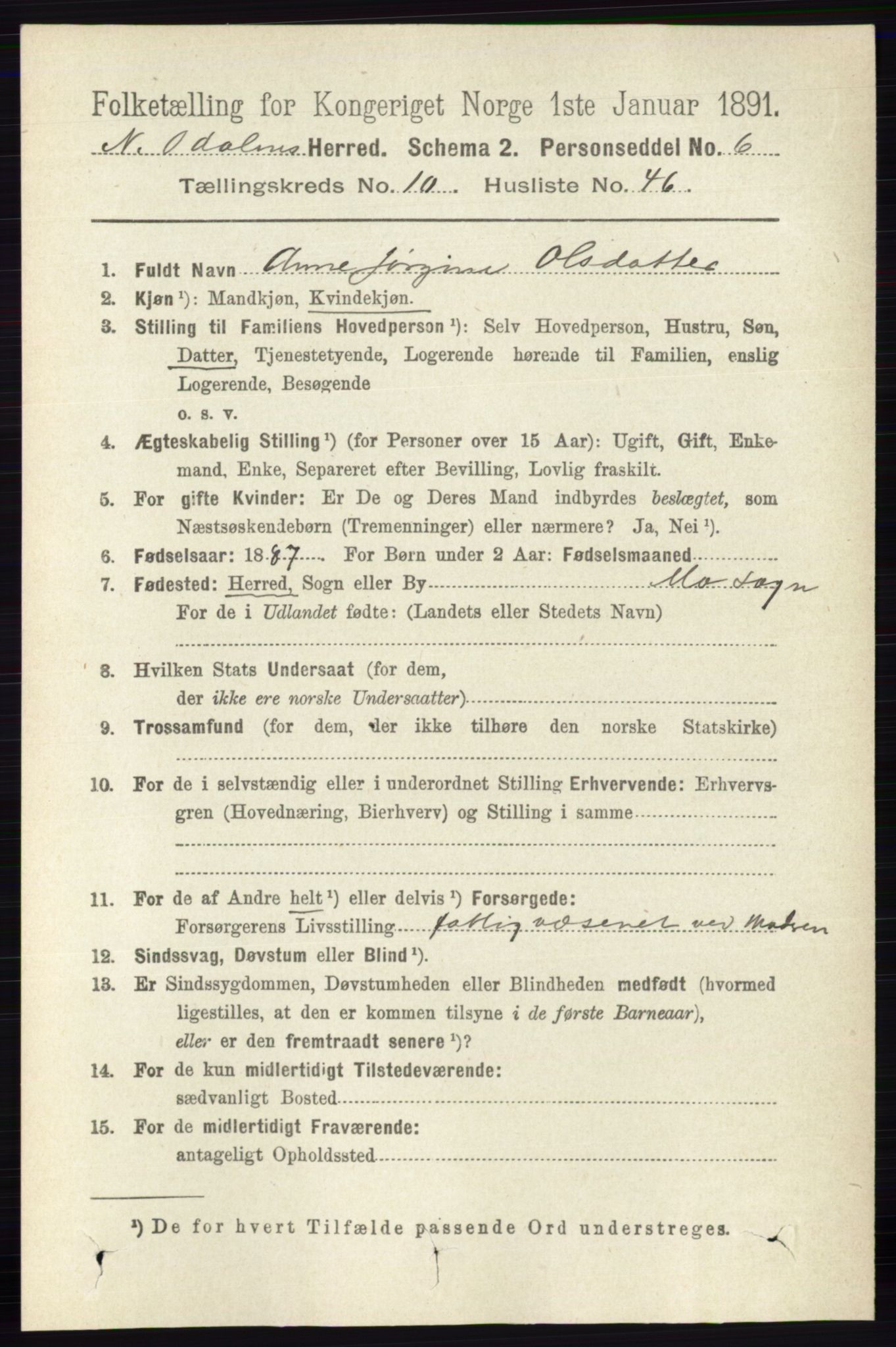 RA, 1891 census for 0418 Nord-Odal, 1891, p. 4793