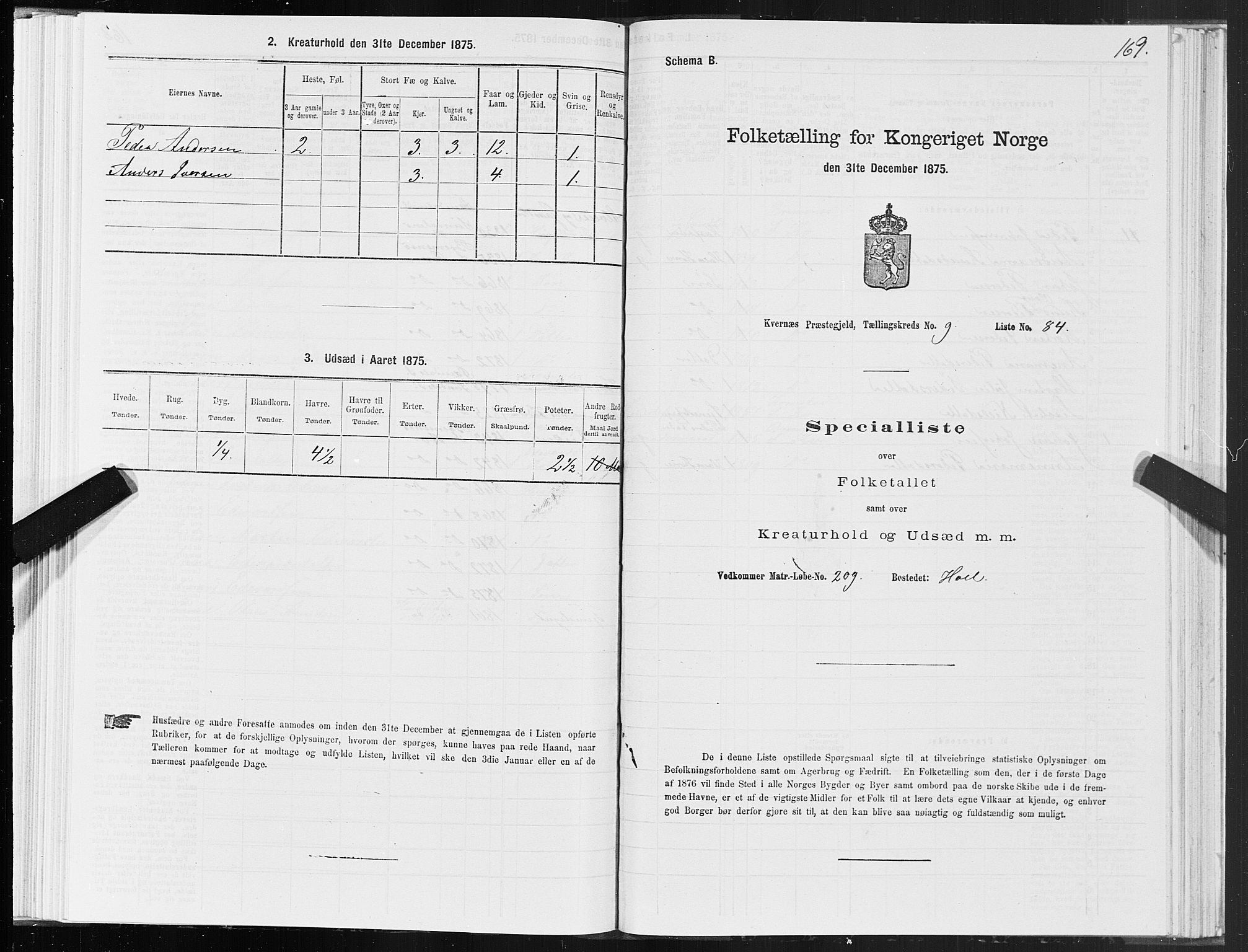 SAT, 1875 census for 1553P Kvernes, 1875, p. 5169