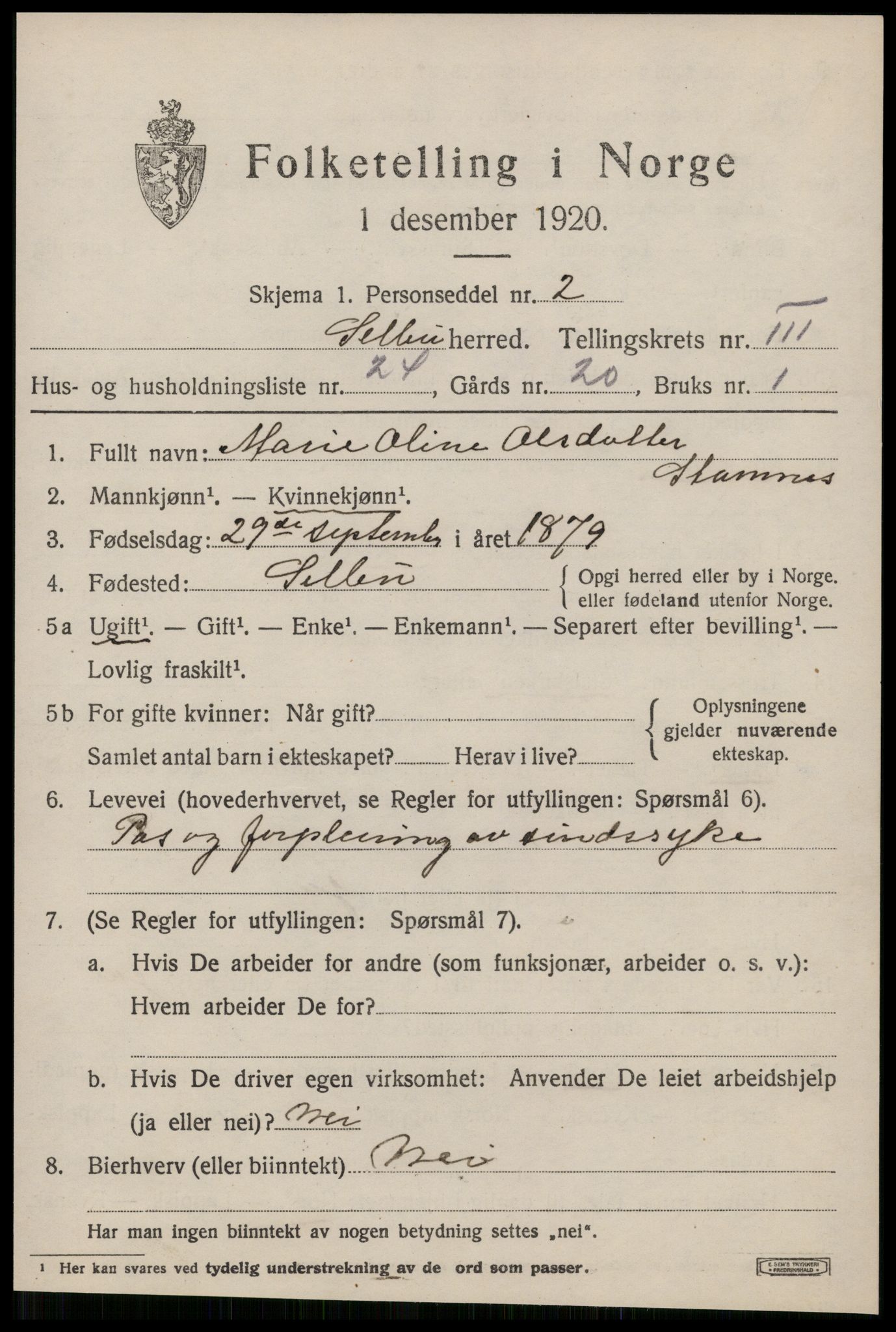 SAT, 1920 census for Selbu, 1920, p. 2754