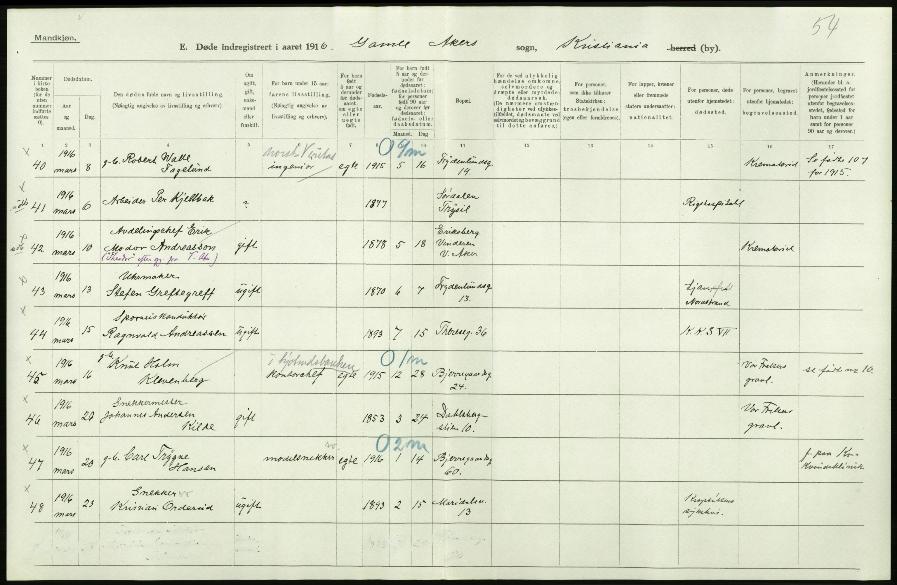 Statistisk sentralbyrå, Sosiodemografiske emner, Befolkning, AV/RA-S-2228/D/Df/Dfb/Dfbf/L0010: Kristiania: Døde, dødfødte., 1916, p. 272