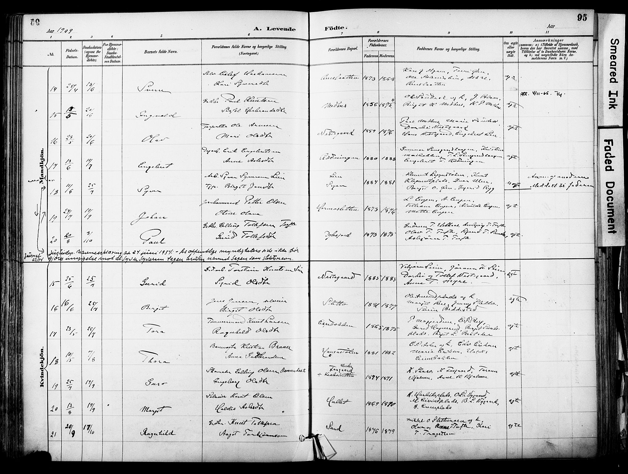 Hol kirkebøker, AV/SAKO-A-227/F/Fa/L0003: Parish register (official) no. I 3, 1887-1918, p. 95