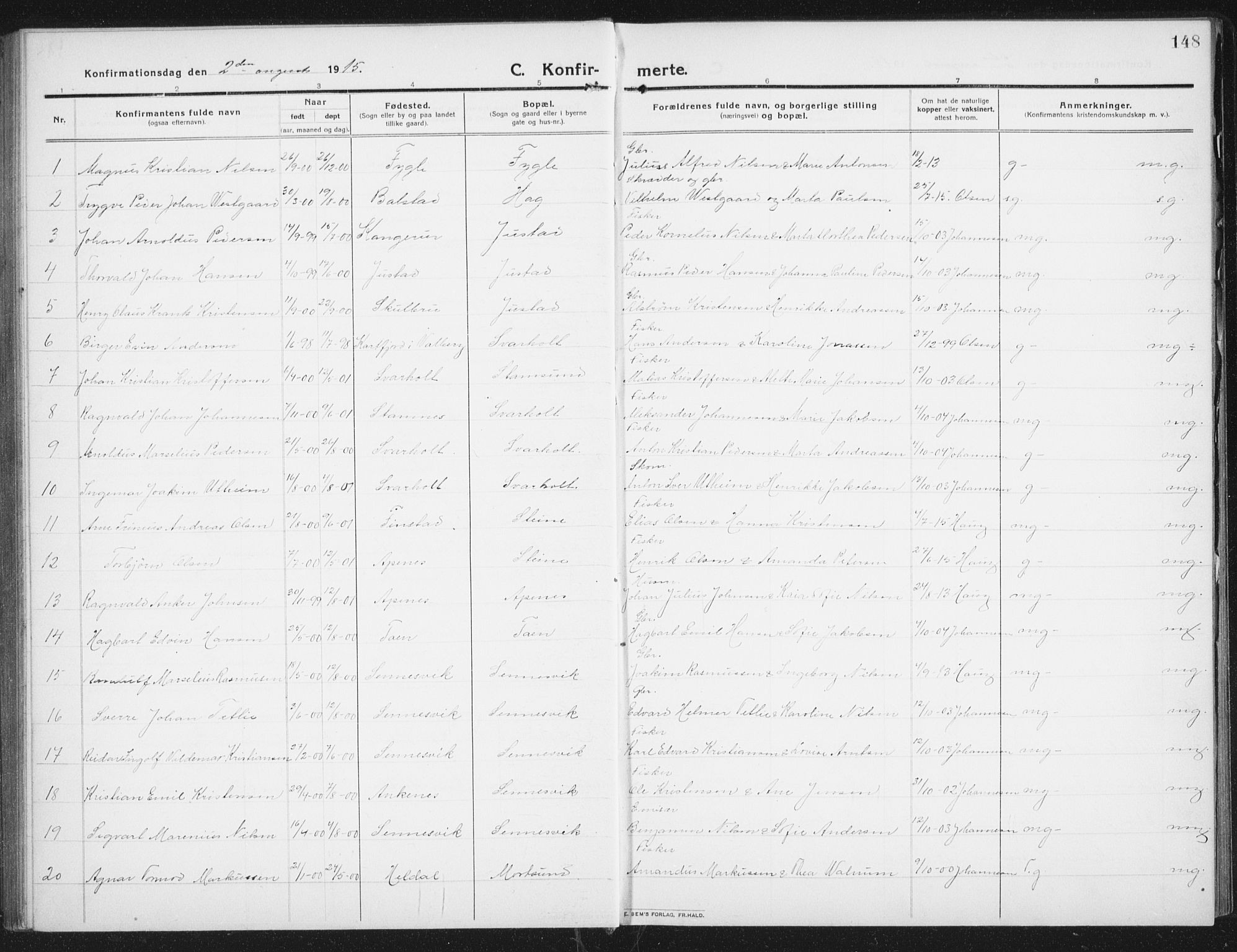Ministerialprotokoller, klokkerbøker og fødselsregistre - Nordland, SAT/A-1459/882/L1183: Parish register (copy) no. 882C01, 1911-1938, p. 148