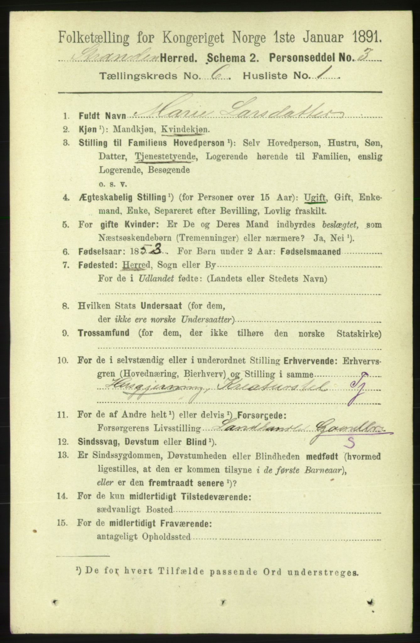 RA, 1891 census for 1525 Stranda, 1891, p. 1219