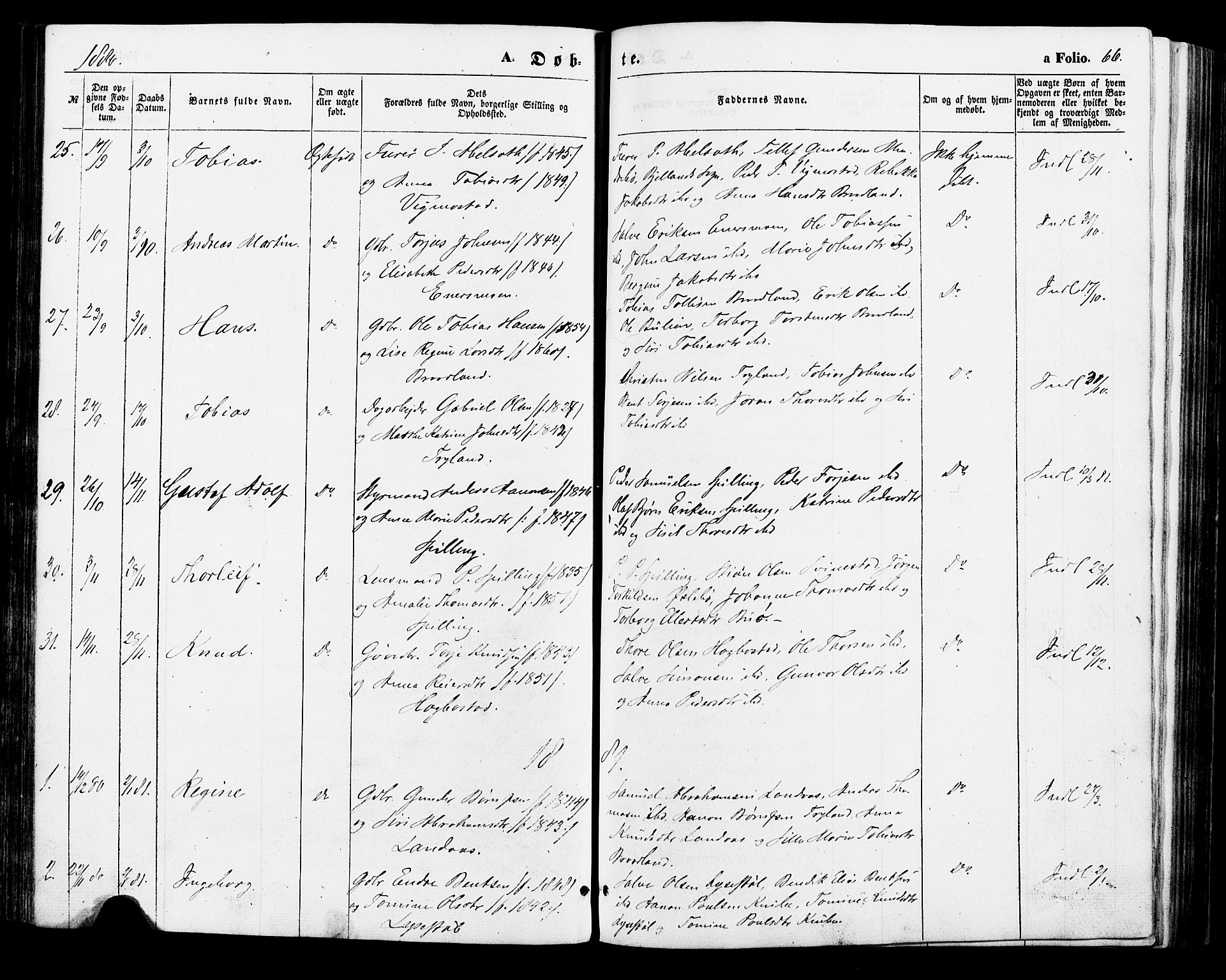 Nord-Audnedal sokneprestkontor, AV/SAK-1111-0032/F/Fa/Fab/L0002: Parish register (official) no. A 2, 1859-1882, p. 66