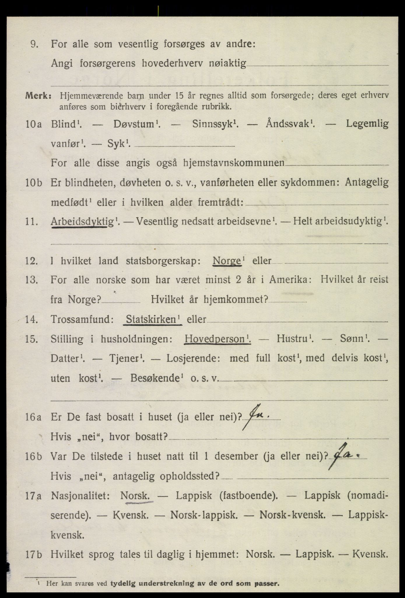 SAT, 1920 census for Tydal, 1920, p. 1506