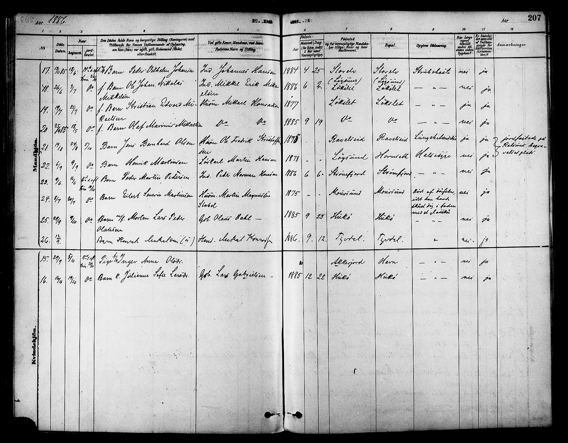 Skjervøy sokneprestkontor, SATØ/S-1300/H/Ha/Haa/L0009kirke: Parish register (official) no. 9, 1878-1887, p. 207