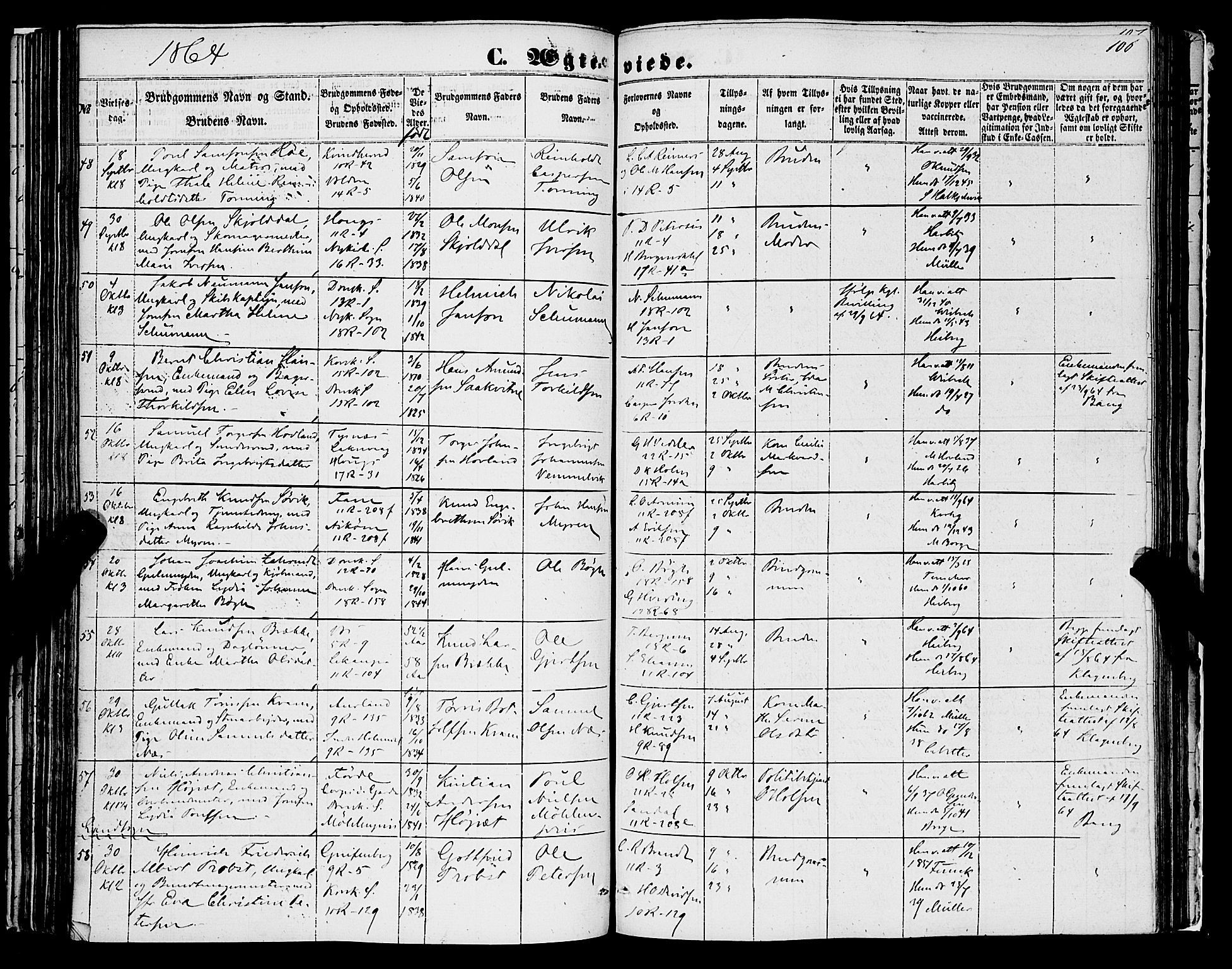 Domkirken sokneprestembete, AV/SAB-A-74801/H/Haa/L0034: Parish register (official) no. D 2, 1853-1874, p. 106