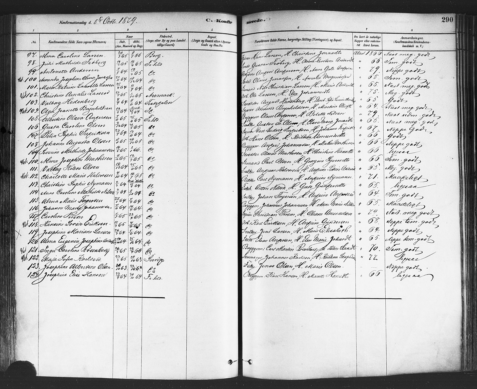 Halden prestekontor Kirkebøker, AV/SAO-A-10909/F/Fa/L0011: Parish register (official) no. I 11, 1878-1889, p. 290