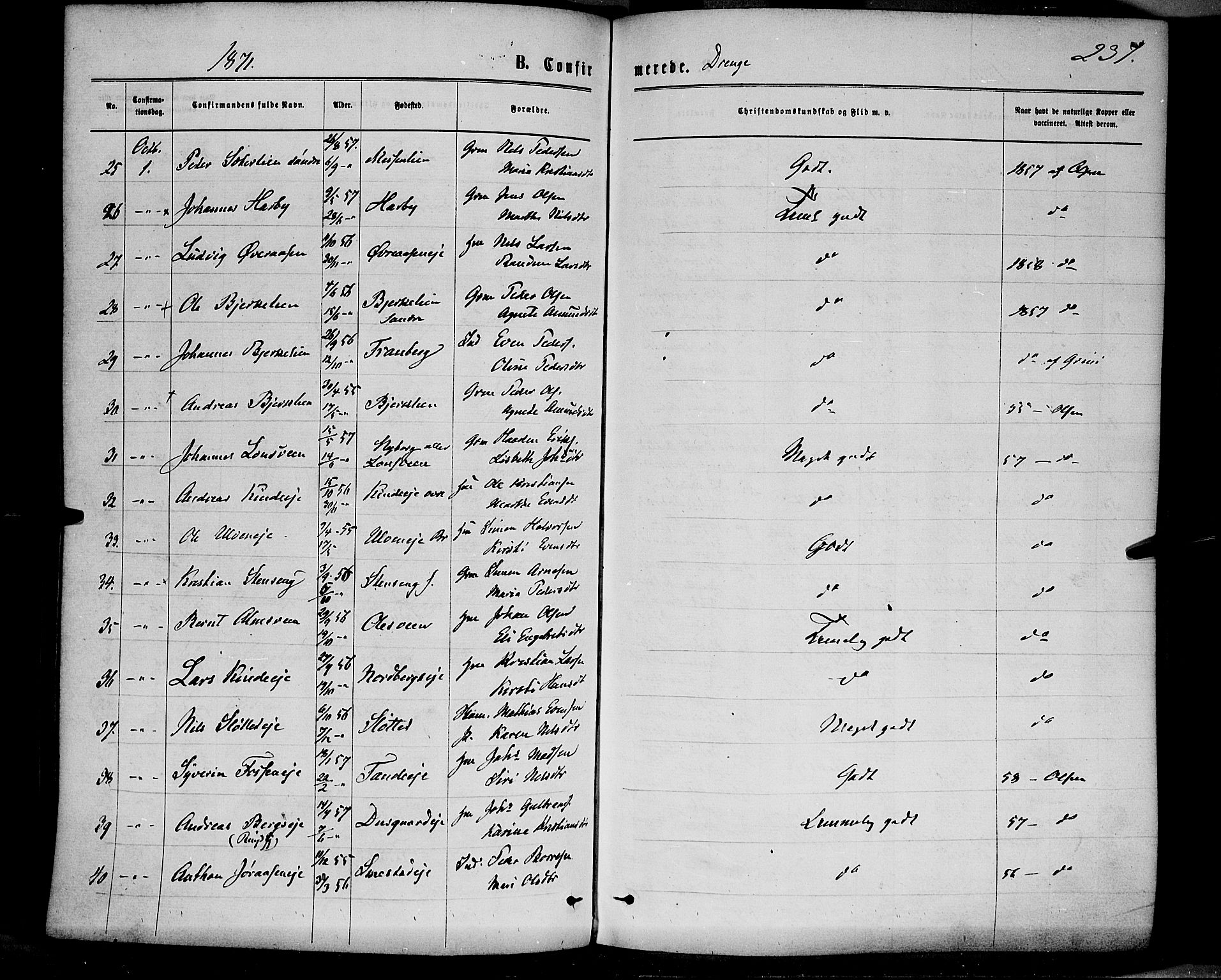 Ringsaker prestekontor, AV/SAH-PREST-014/K/Ka/L0011: Parish register (official) no. 11, 1870-1878, p. 237