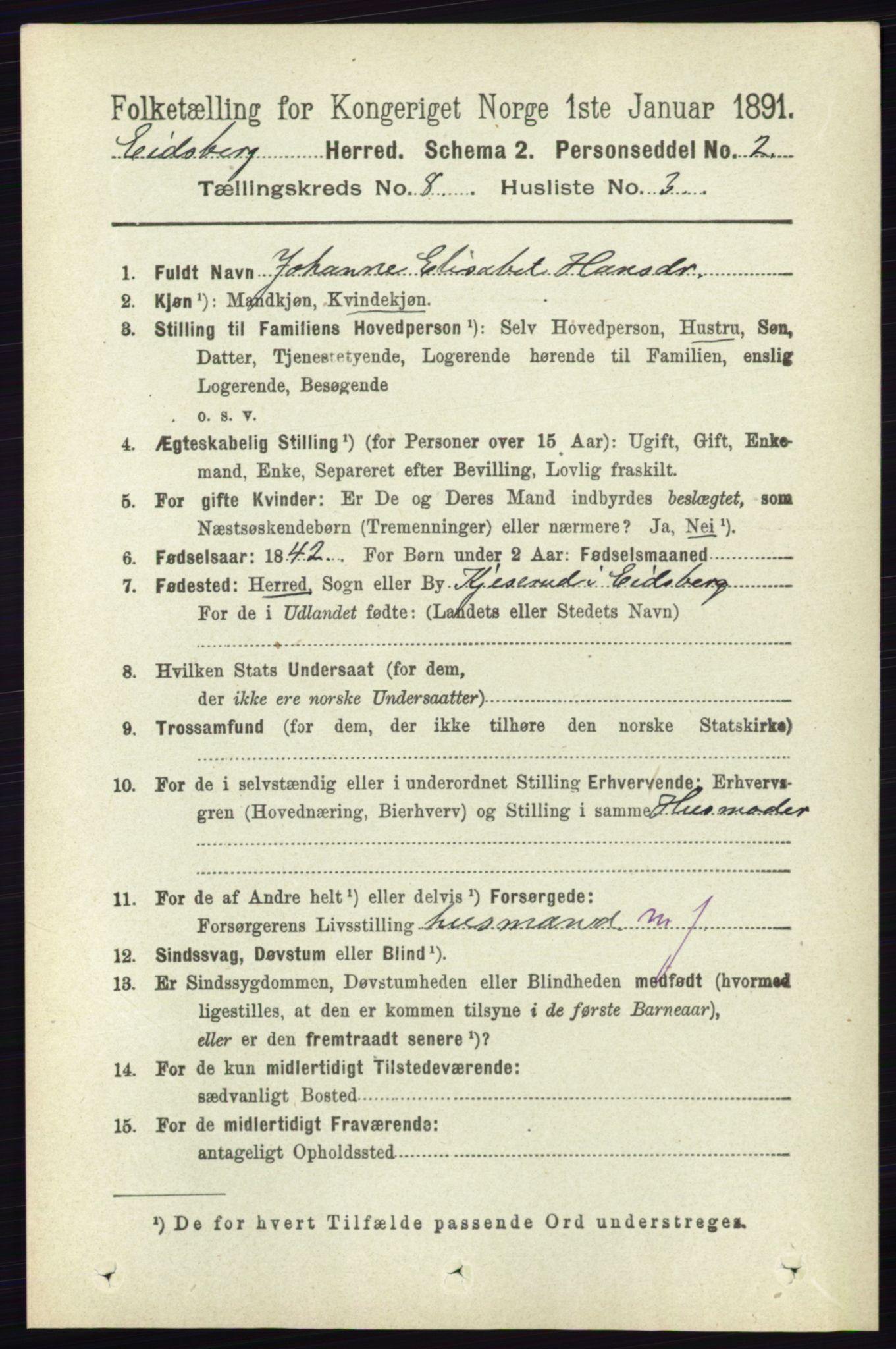 RA, 1891 census for 0125 Eidsberg, 1891, p. 4648